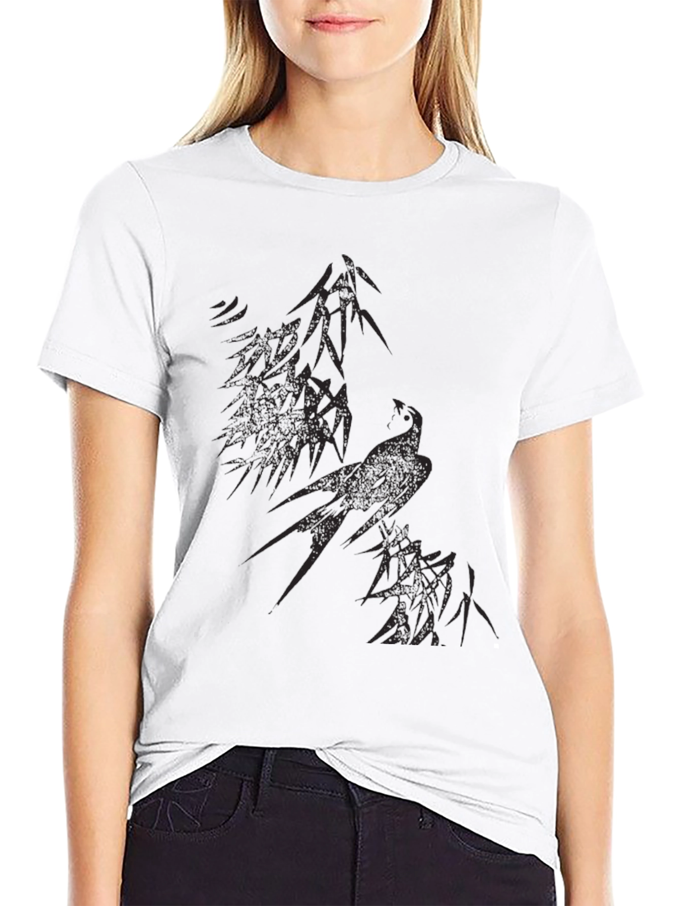 Black Abstract Bird Graphic Black T-Shirt view 9
