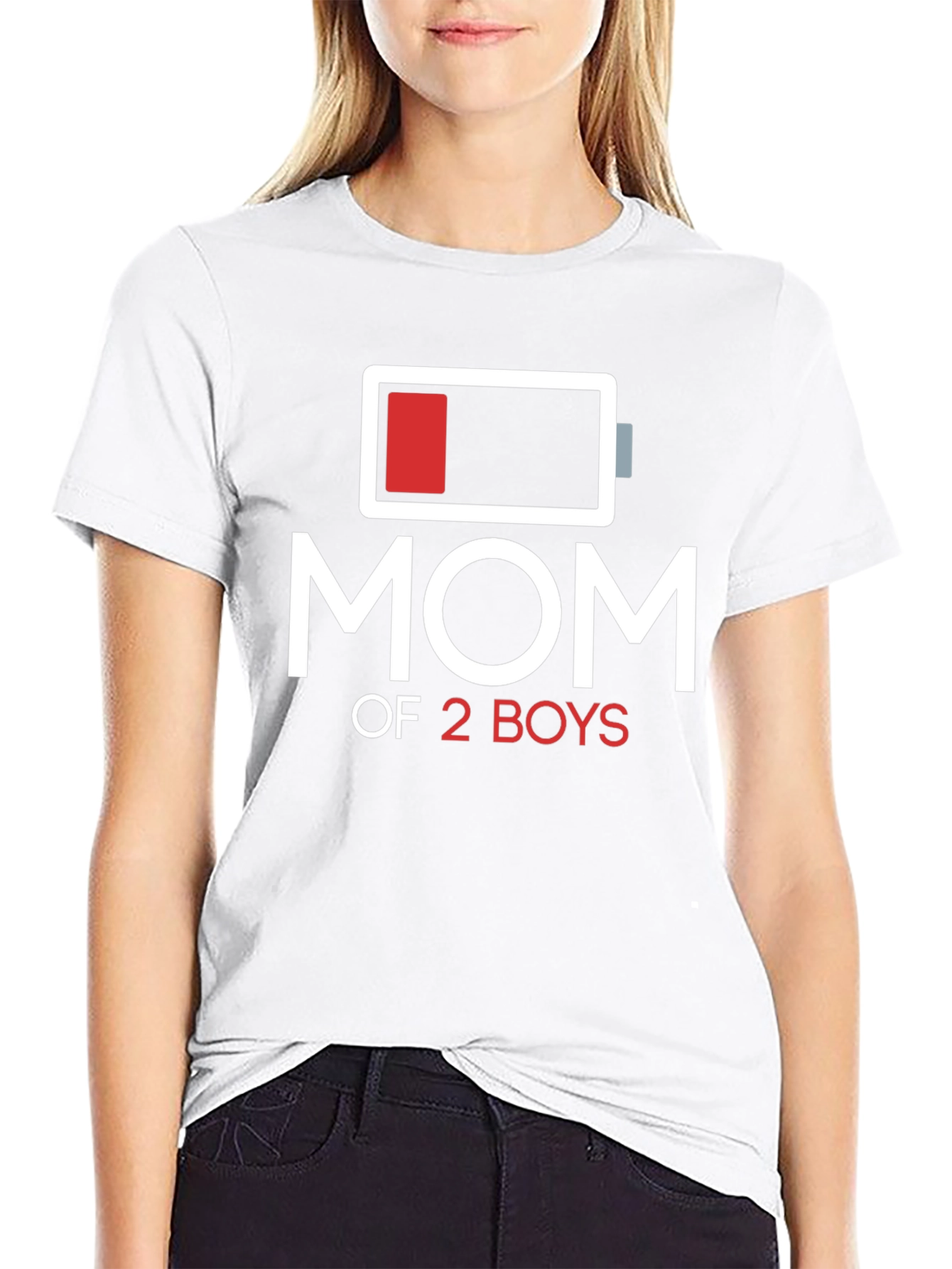Black Mom of 2 Boys Low Battery T-Shirt view 9