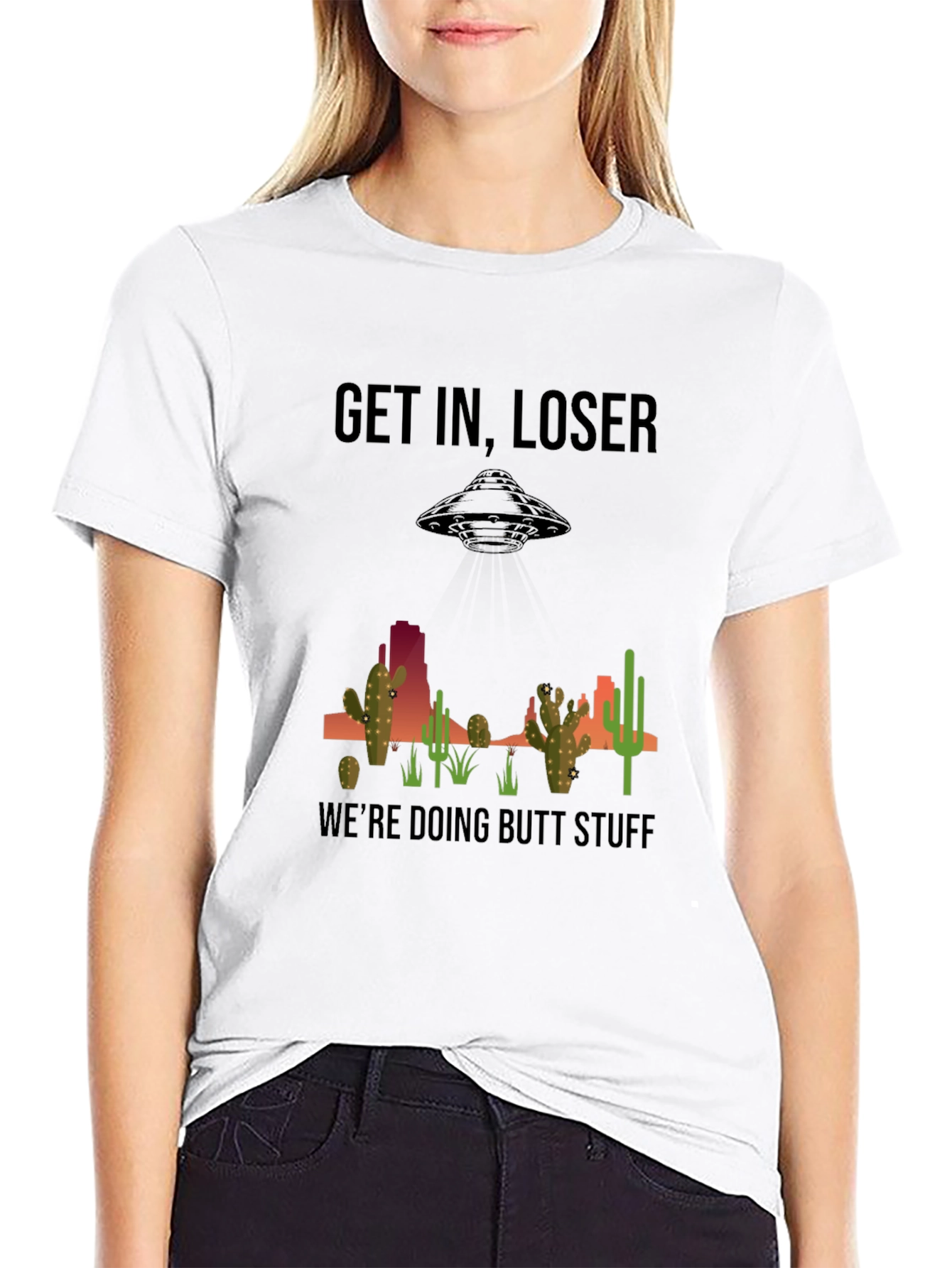 Black Get In Loser T-Shirt - Alien Abduction Humor view 9