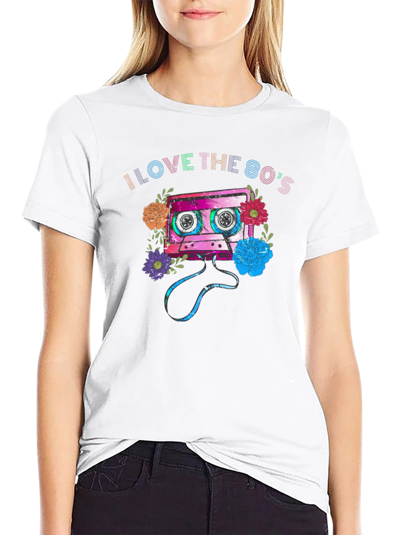 Black I Love the 80s Cassette Tape Graphic T-Shirt view 9