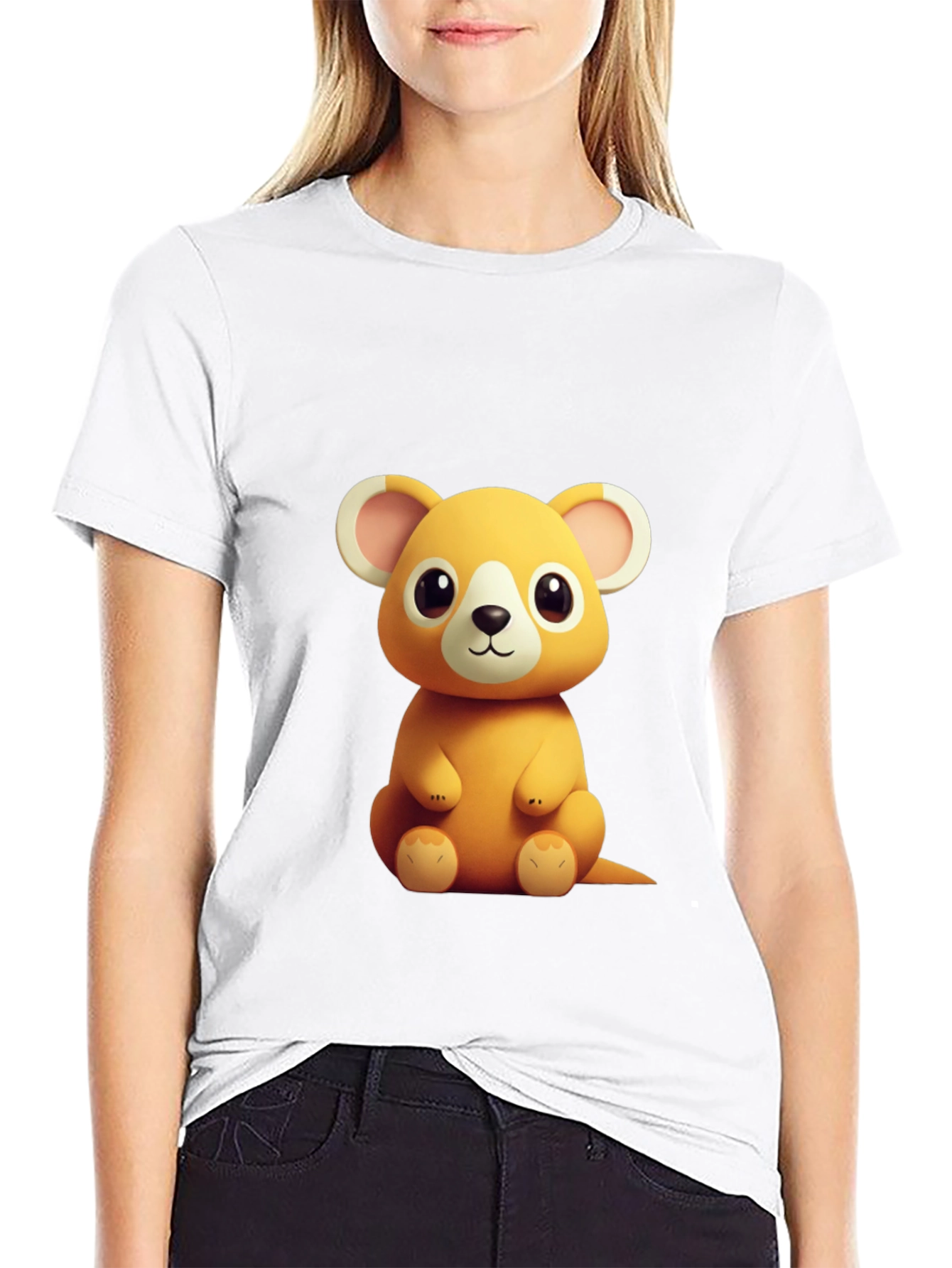 Black Cute Cartoon Mouse Graphic Tee - Soft Black Cotton Shirt view 9