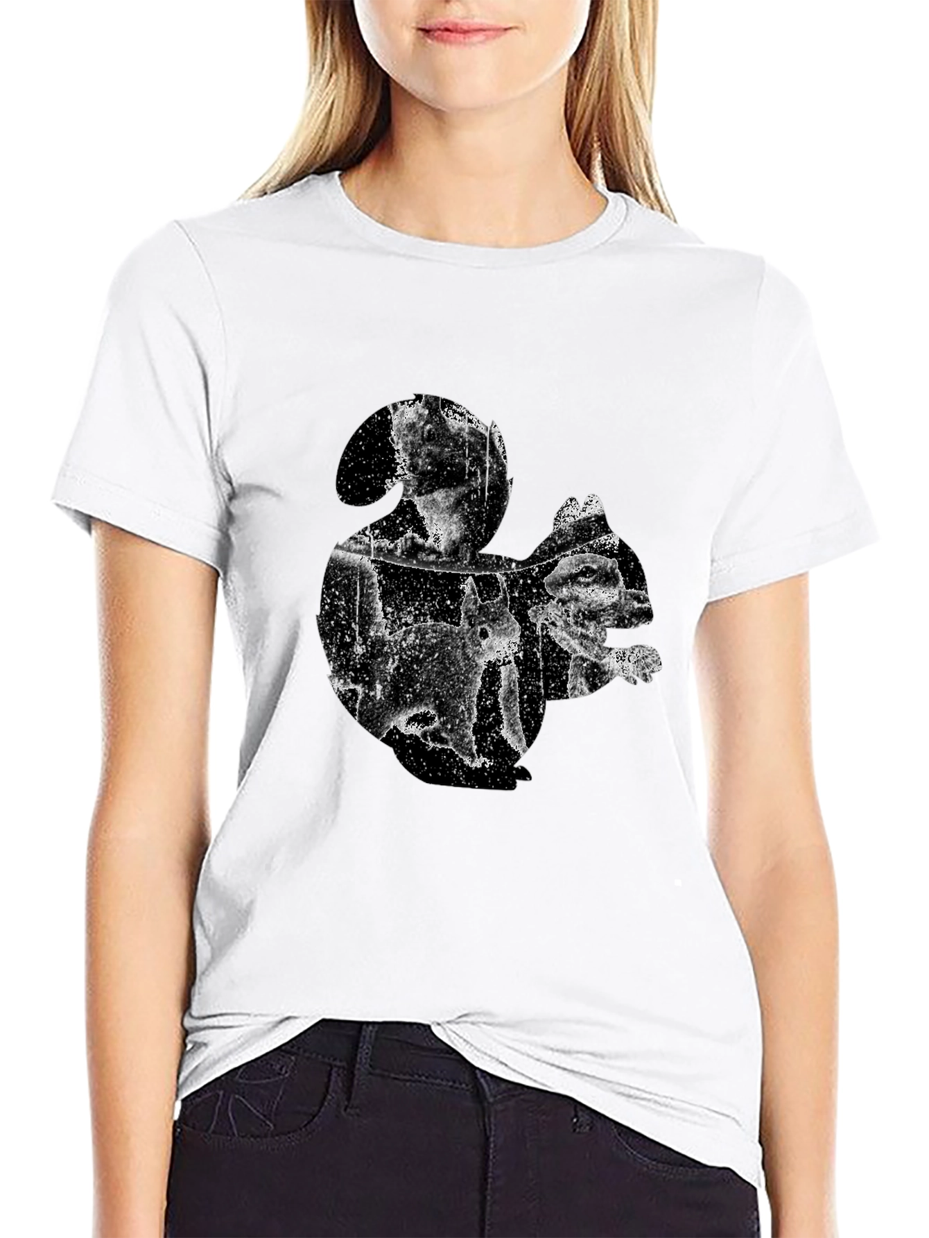 Black Squirrel Silhouette Men's T-Shirt - Black Cotton view 9