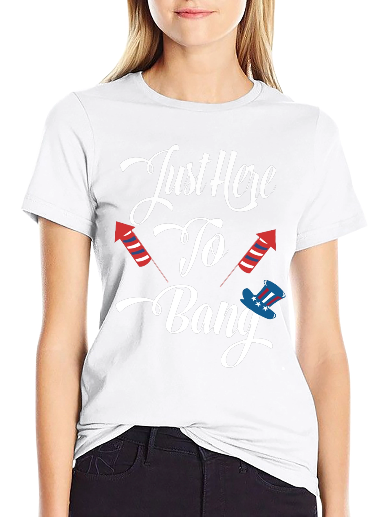 Black Just Here to Bang Patriotic T-Shirt view 9