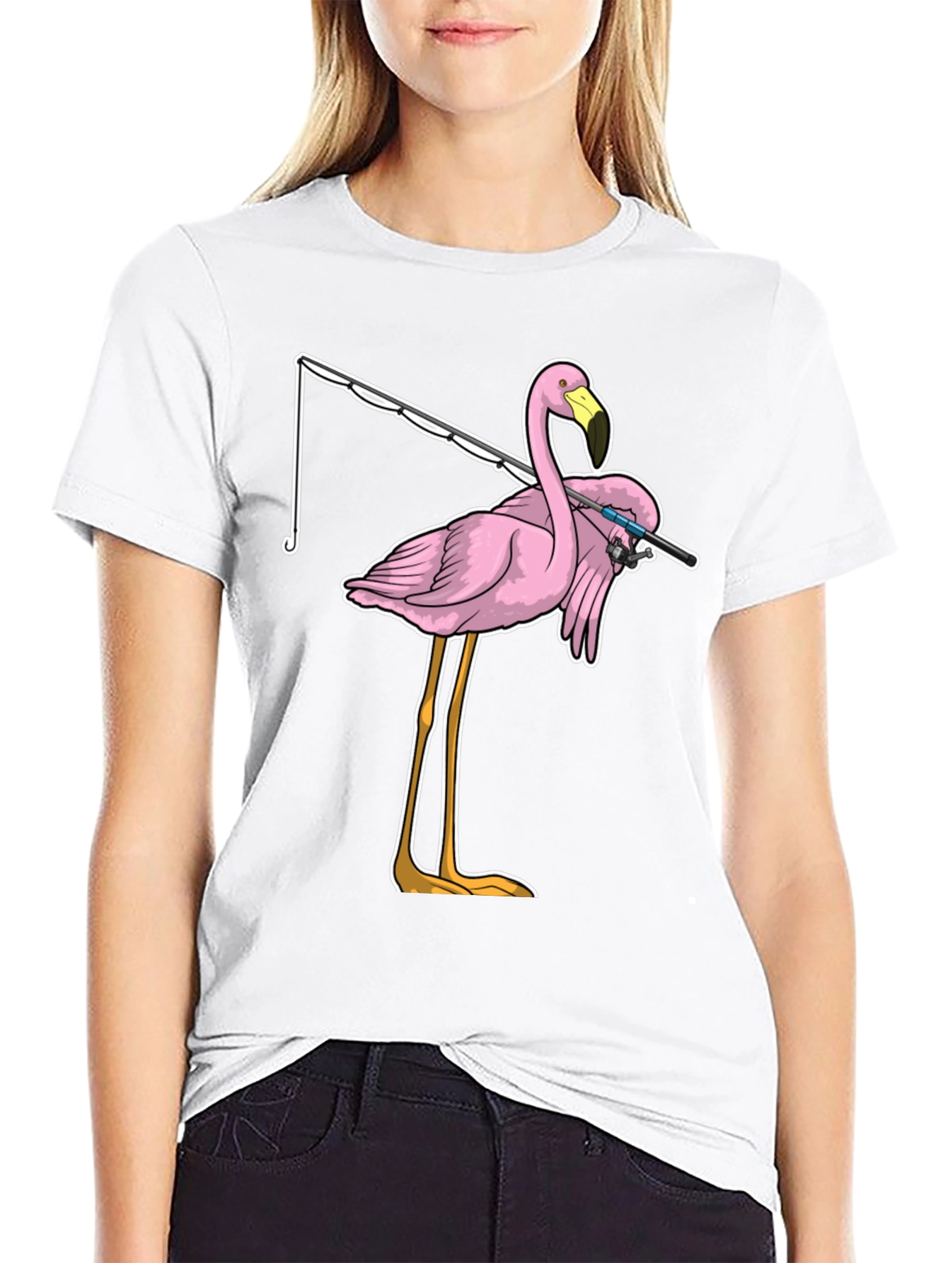 Black Fishing Flamingo T-Shirt - Funny Bird Tee view 9