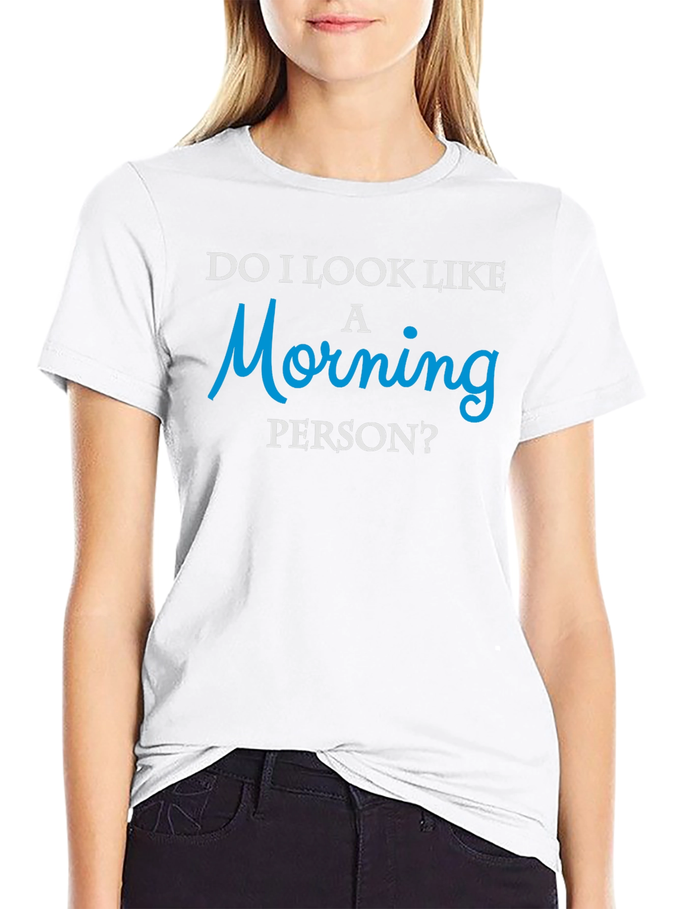 Black Funny "Morning Person?" Graphic Tee view 9