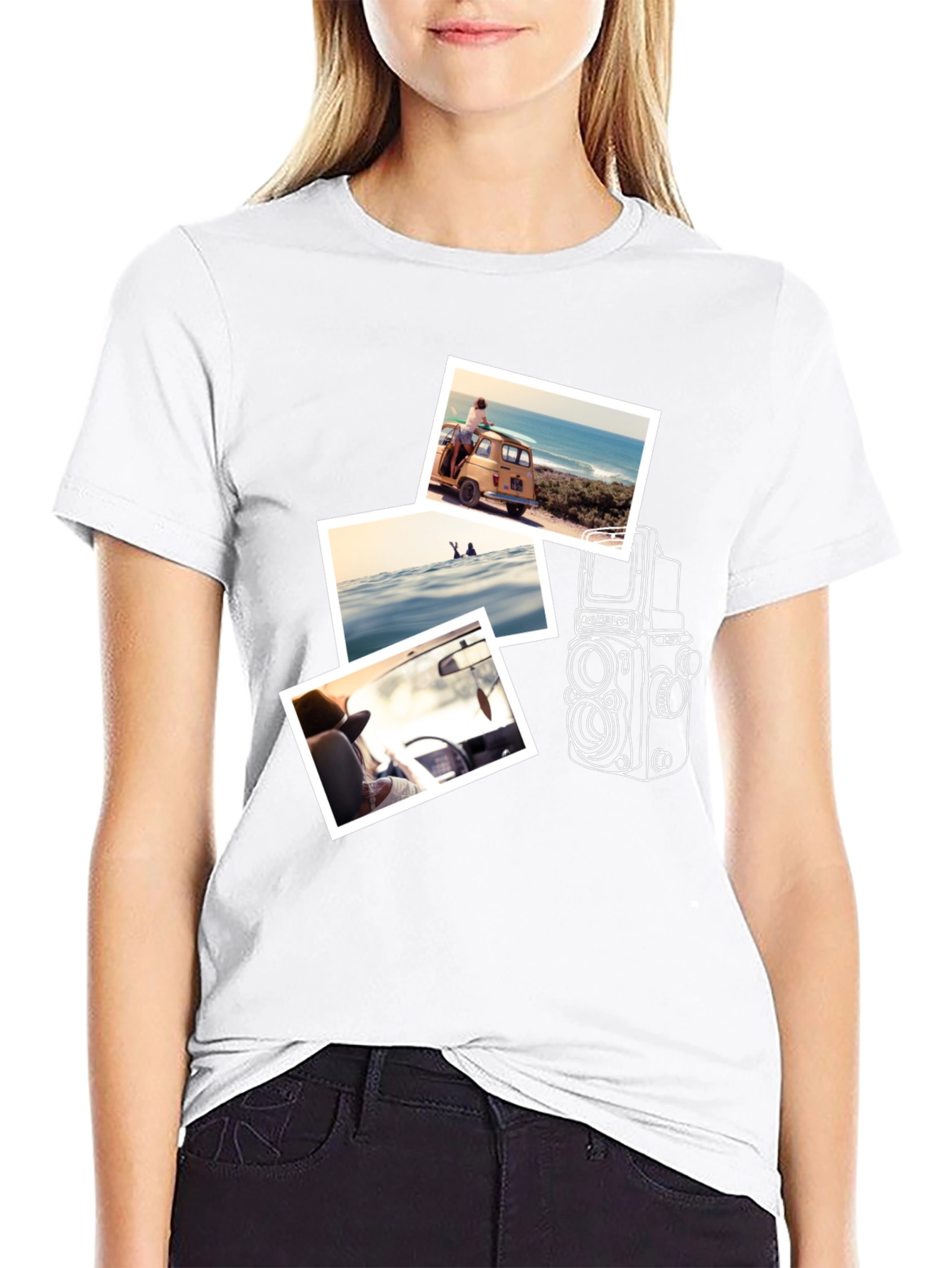 Black Retro Camera & Travel Photo T-Shirt view 9