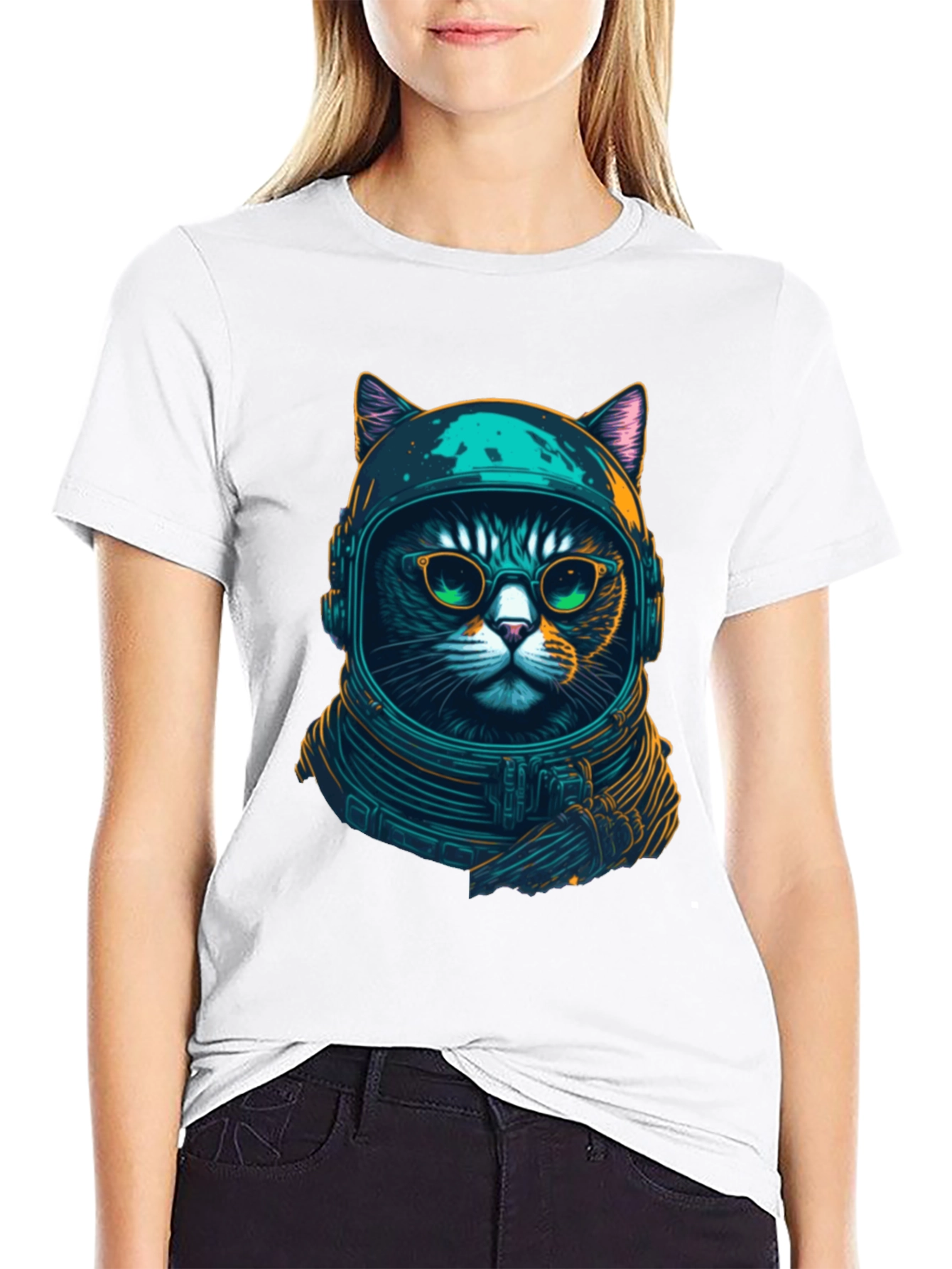 Black Cosmic Cat T-Shirt - Astronaut Kitty Design view 9