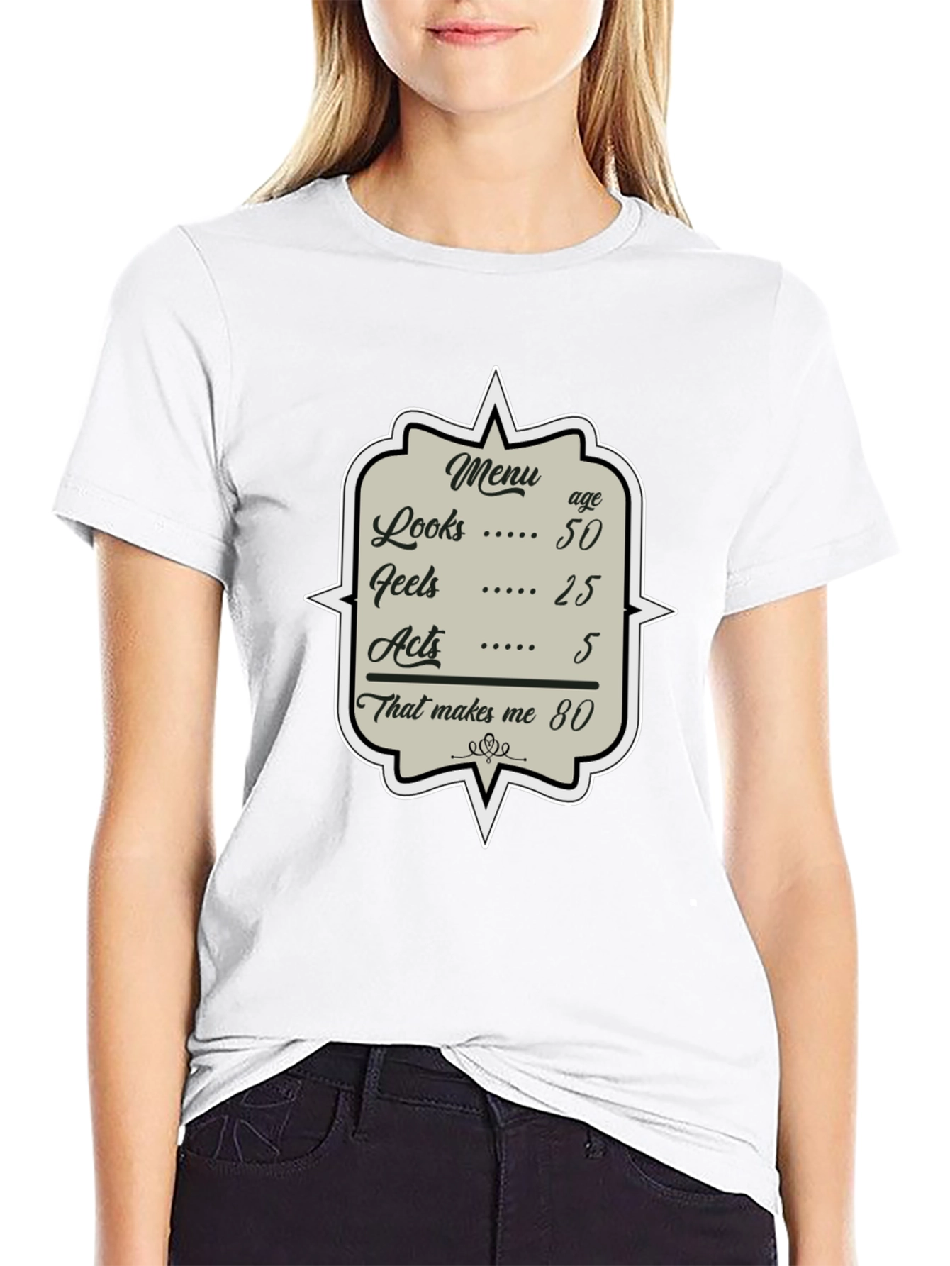 Black Humorous 80th Birthday Menu T-Shirt view 9