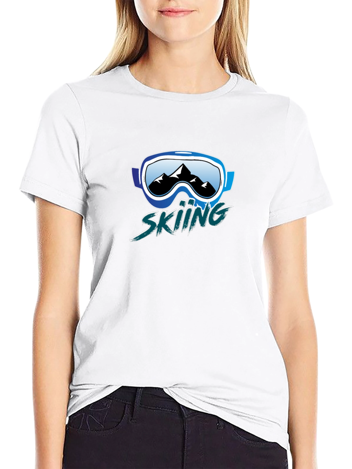Black Skiing Graphic Tee - Mountain Goggles Design view 9