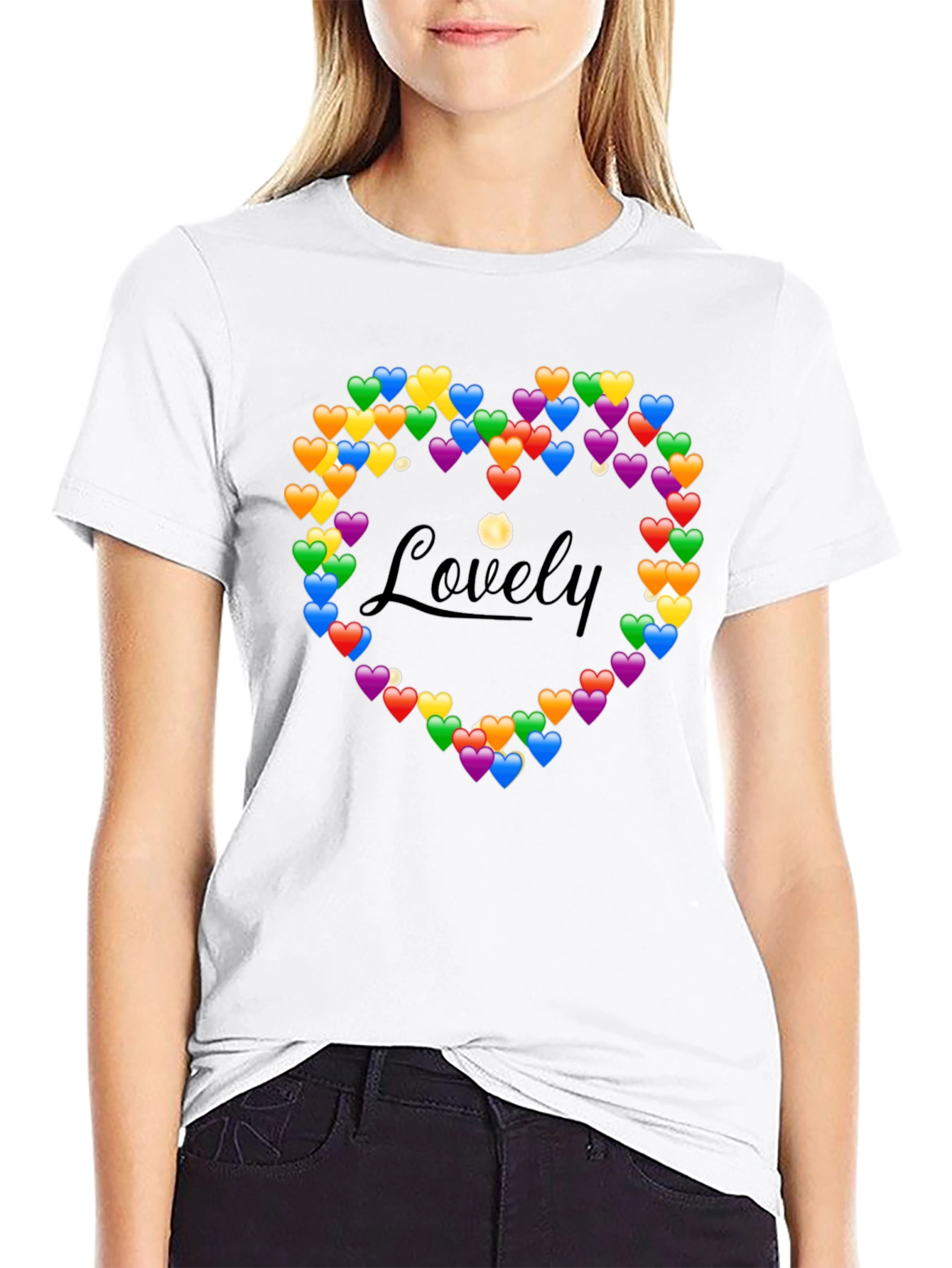 Black Lovely Heart Emoji Graphic T-Shirt view 9