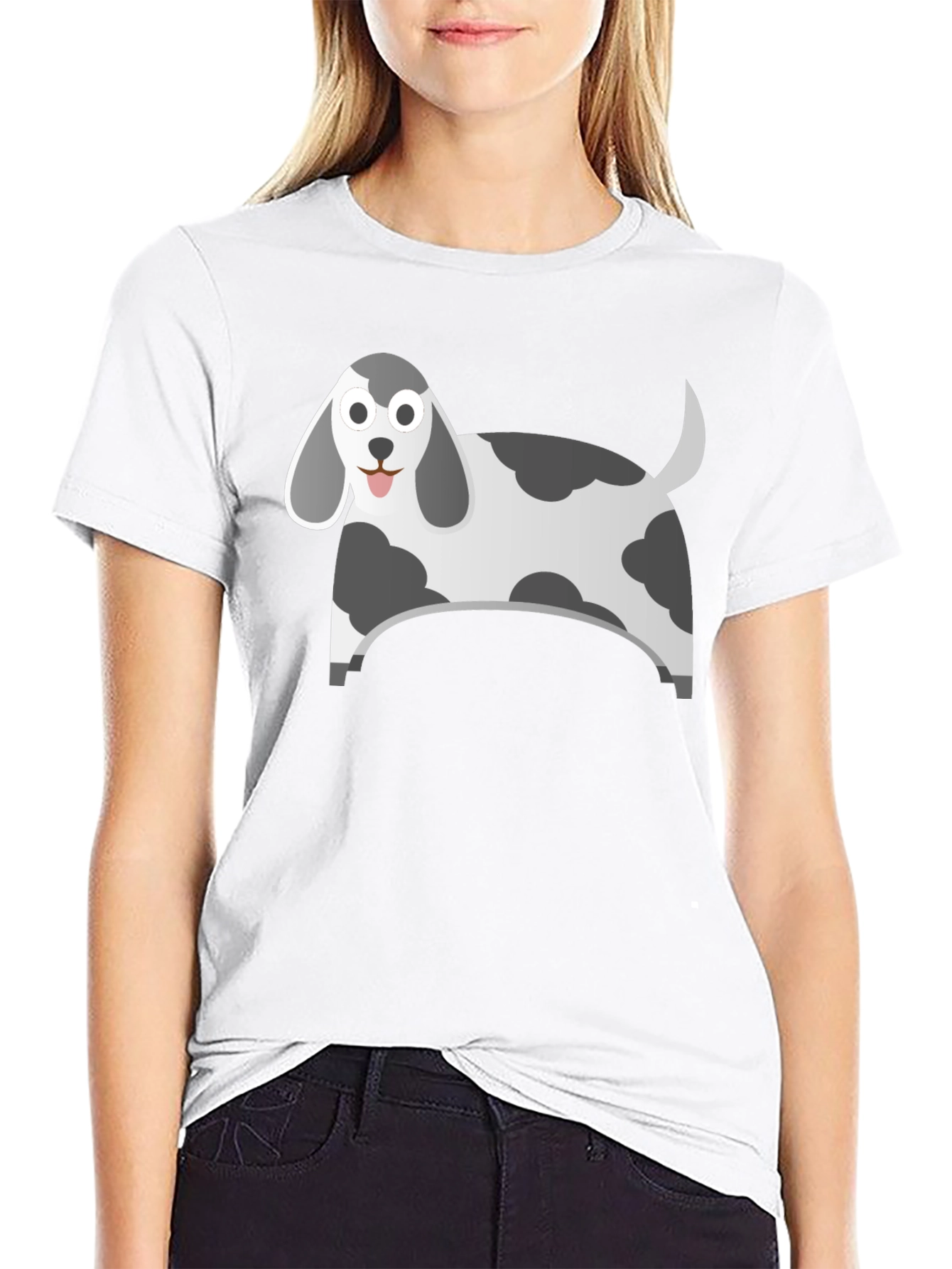Black Cartoon Dog Graphic Tee - Black Cotton Blend view 9