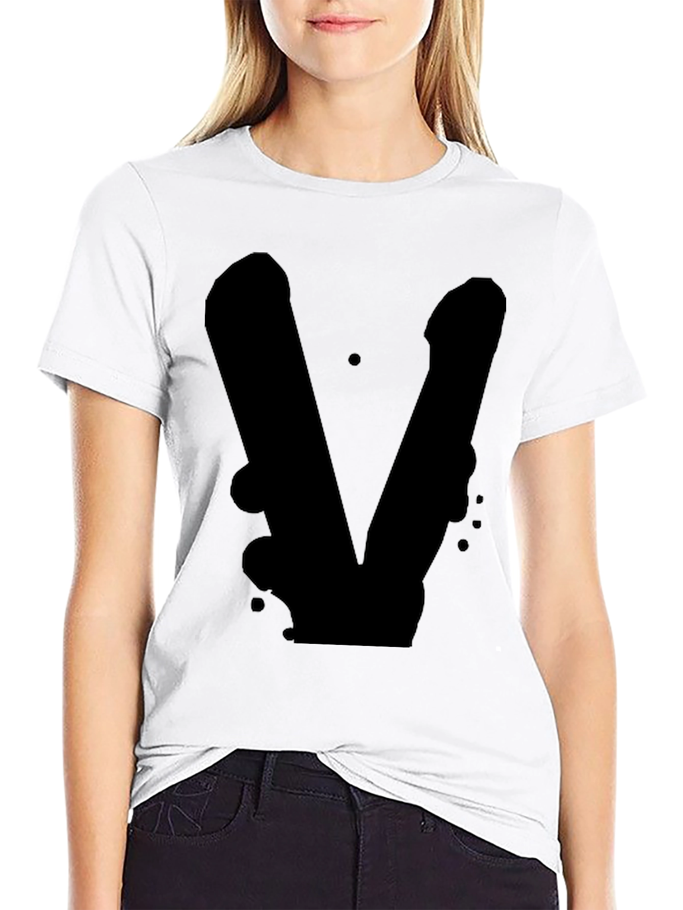 Black Black T-Shirt with Abstract V Design view 9