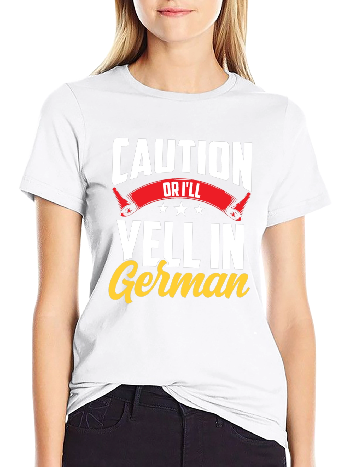 Black Caution, I'll Yell in German T-Shirt - Funny view 9