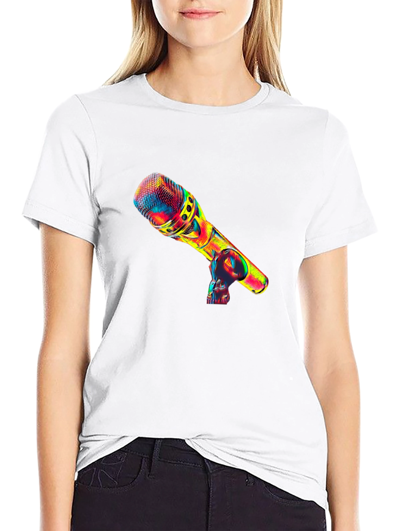 Black Colorful Microphone Graphic Tee view 9