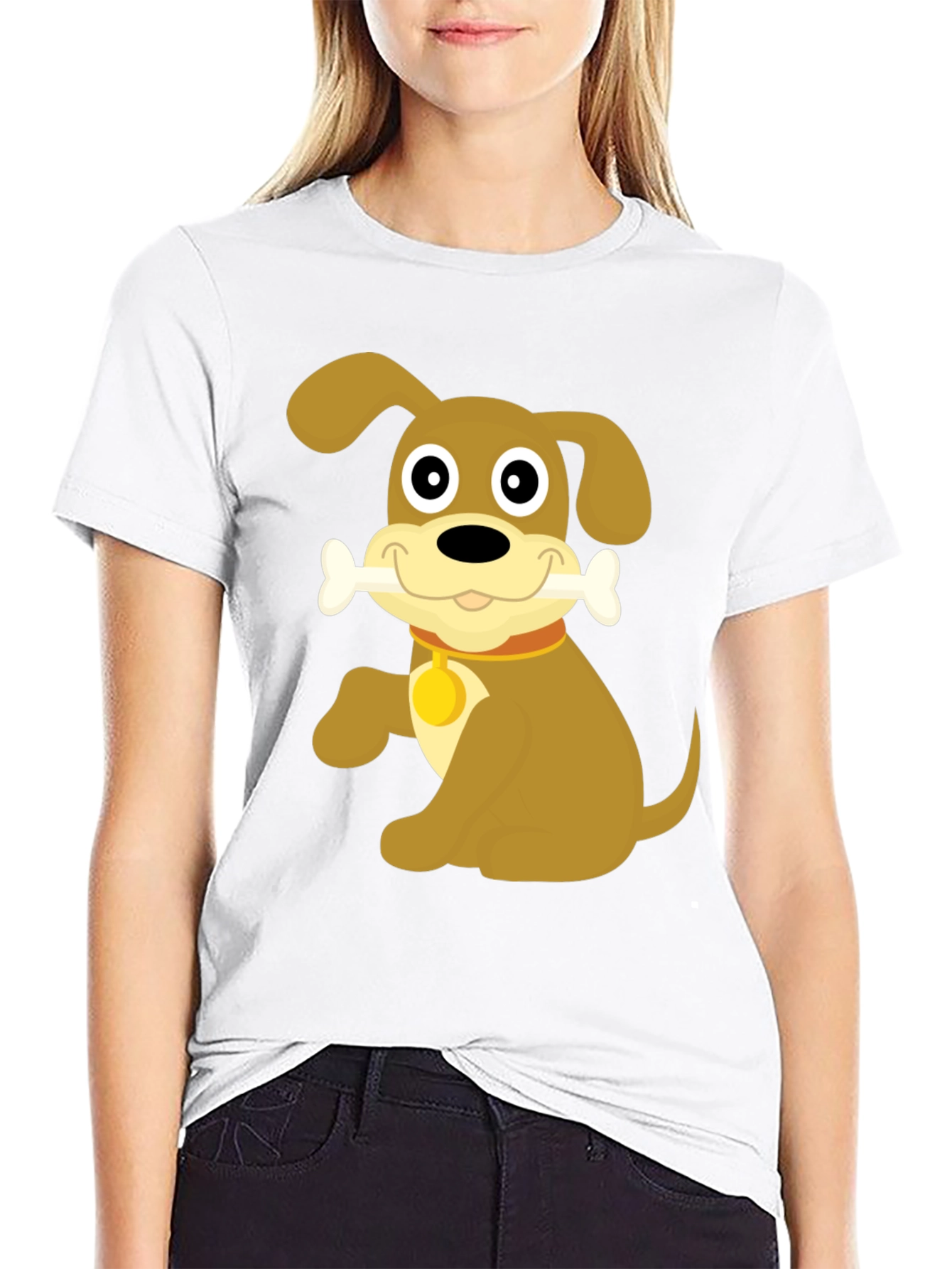 Black Cute Dog Bone Cartoon Black T-Shirt view 9