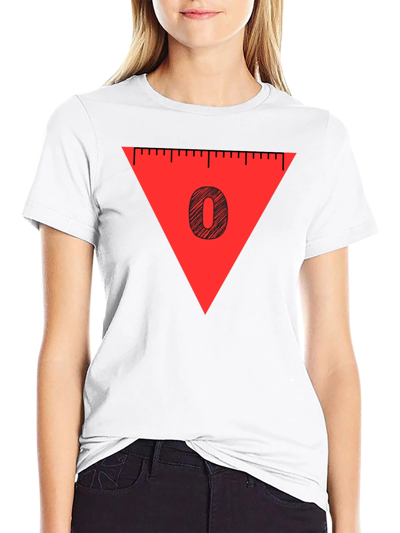 Black Red Triangle '0' Graphic Tee - Soft Cotton Blend, Casual Style view 9