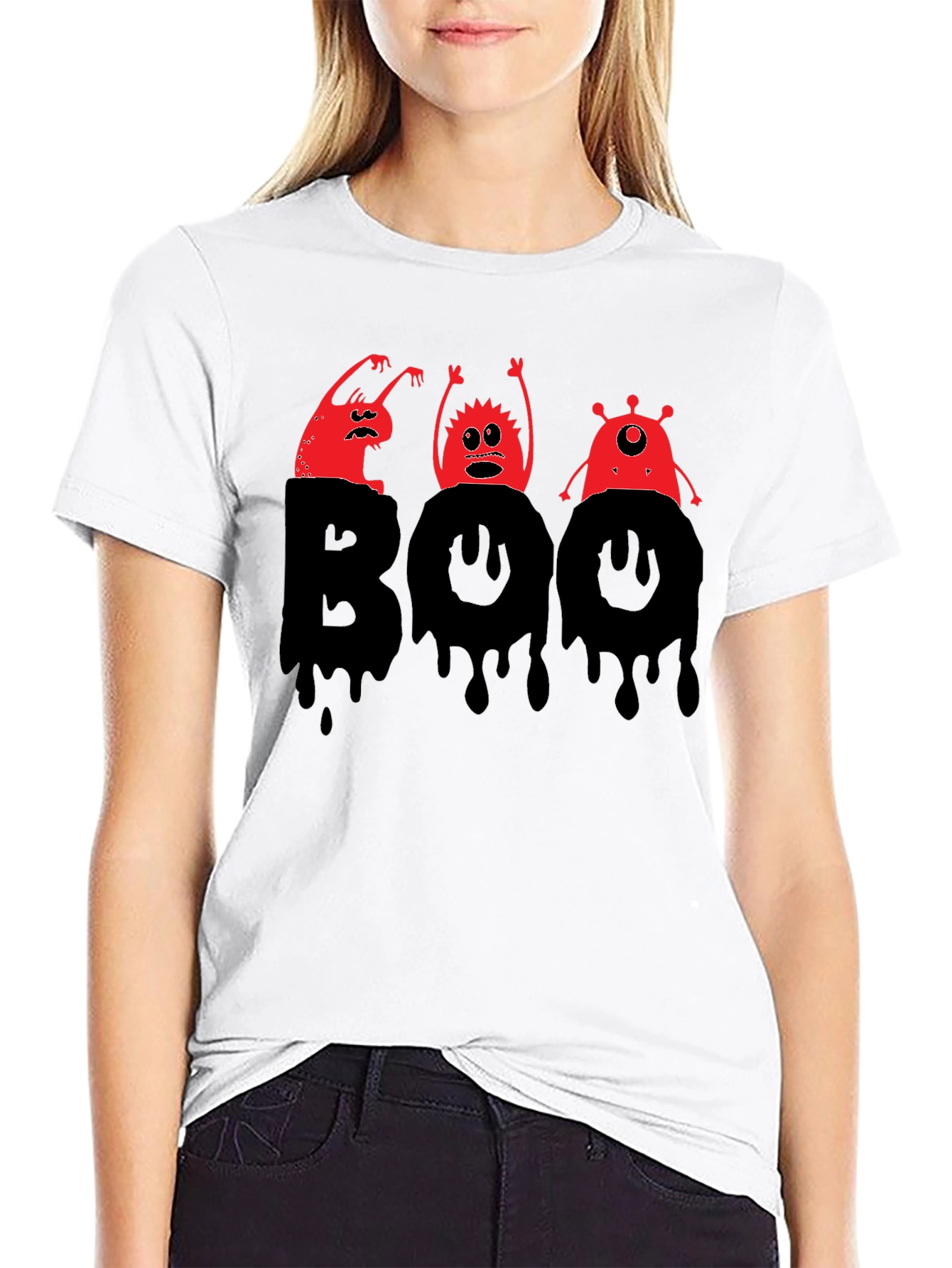 Black Halloween Boo Monster Graphic T-Shirt view 9