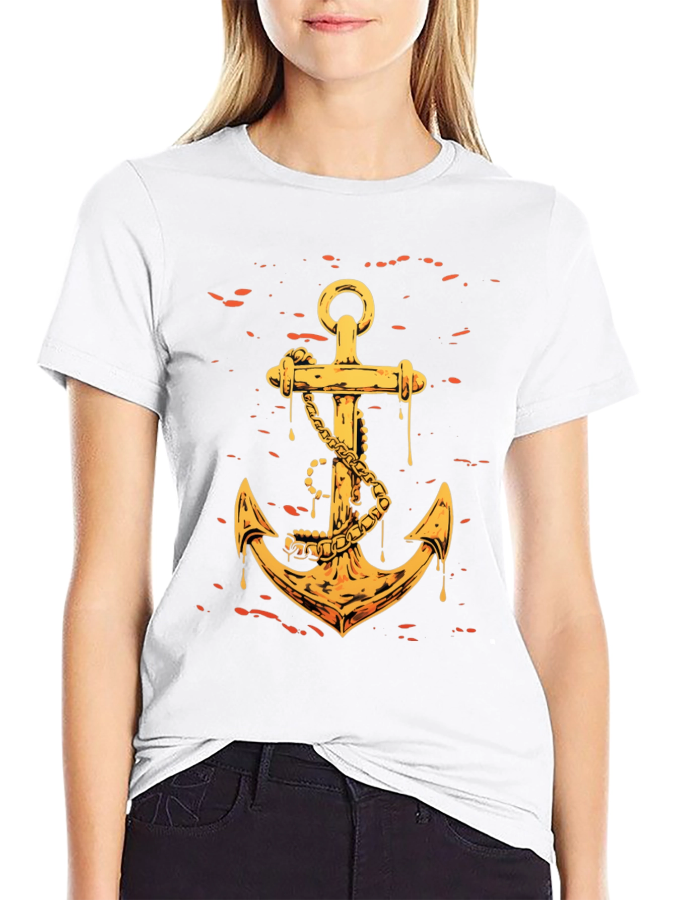 Black Golden Anchor Graphic Tee - Black Casual Shirt view 9