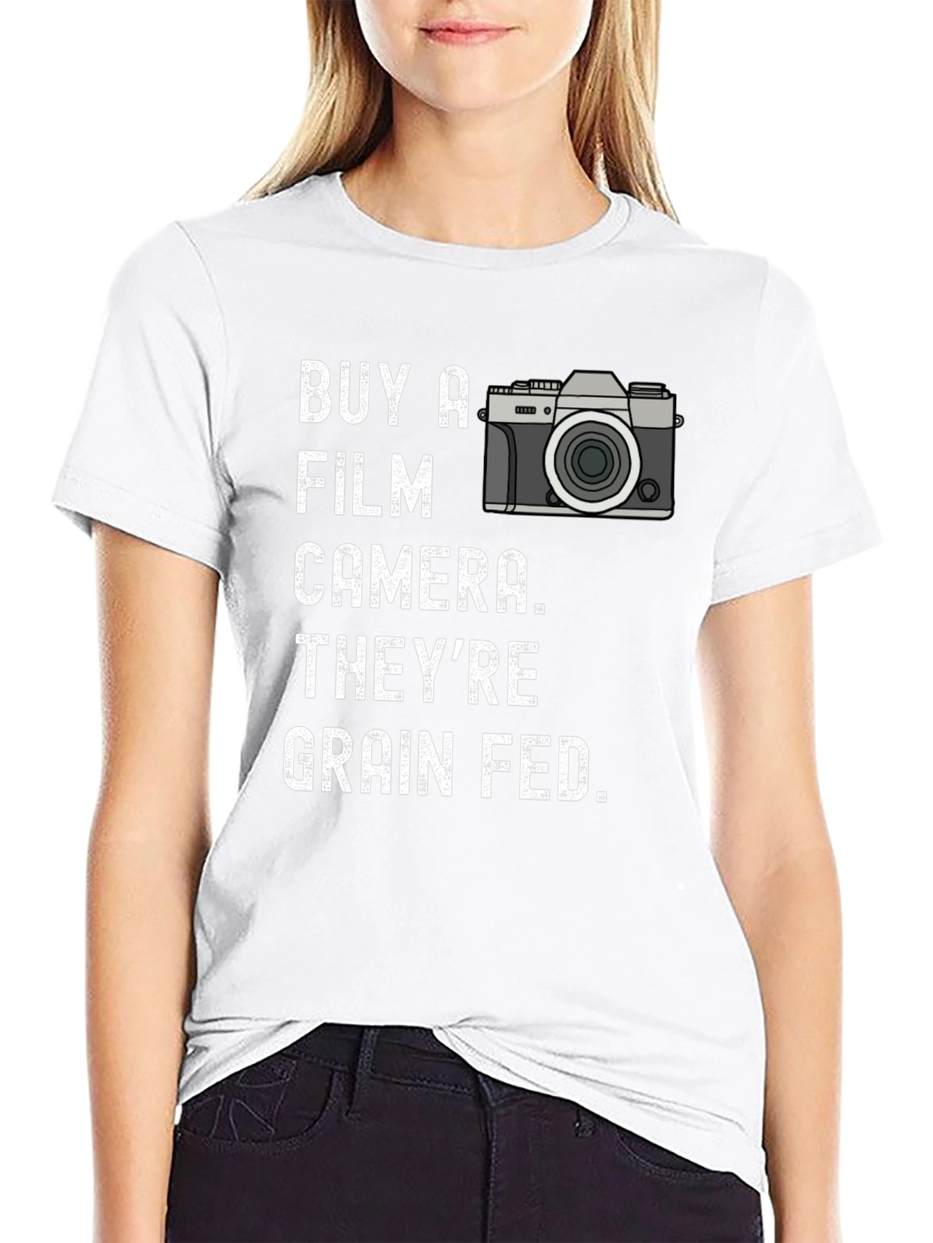 Black Buy a Film Camera T-Shirt - Grain Fed Humor Tee view 9