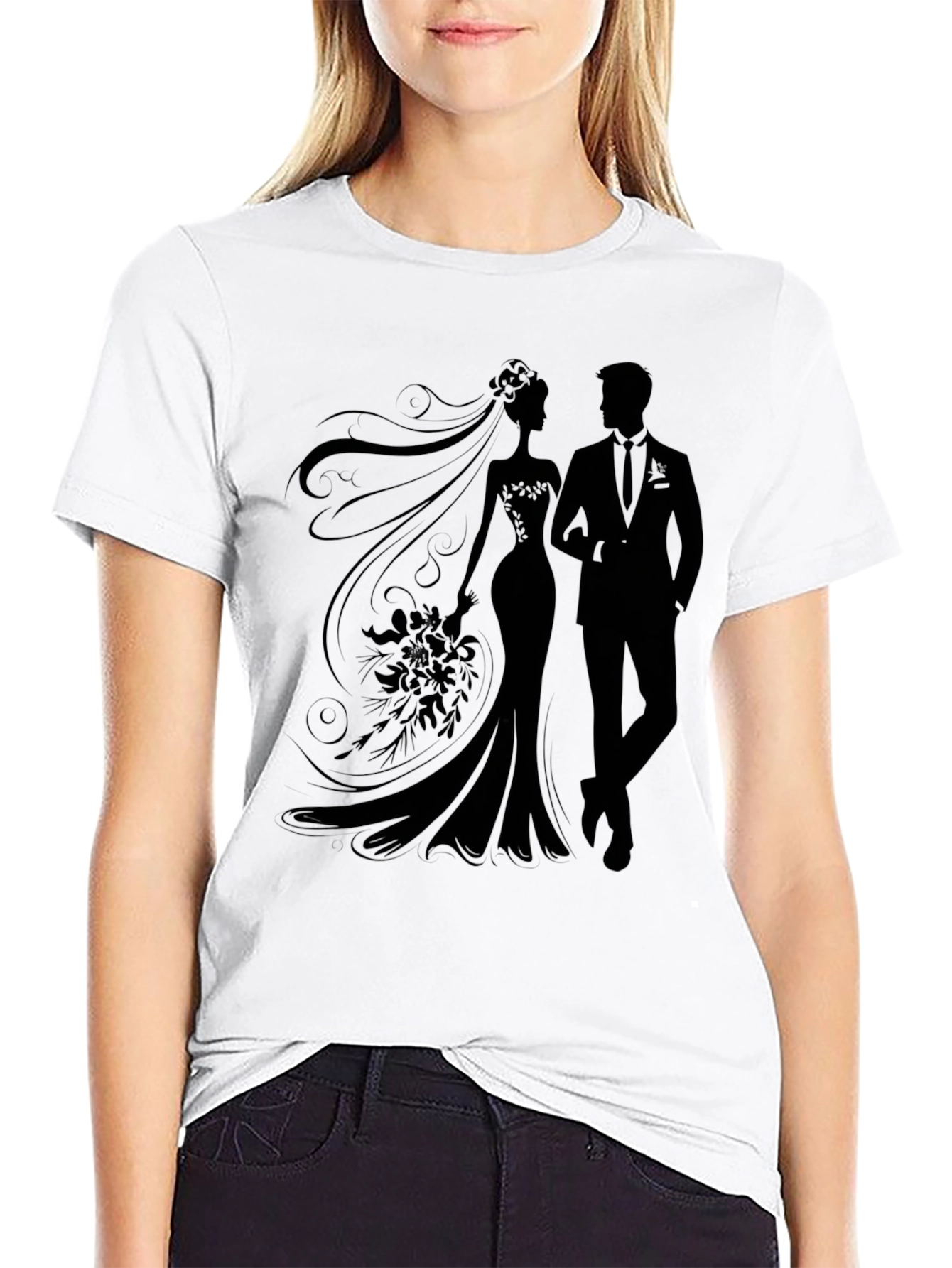 Black Bride and Groom Silhouette Graphic Tee view 9