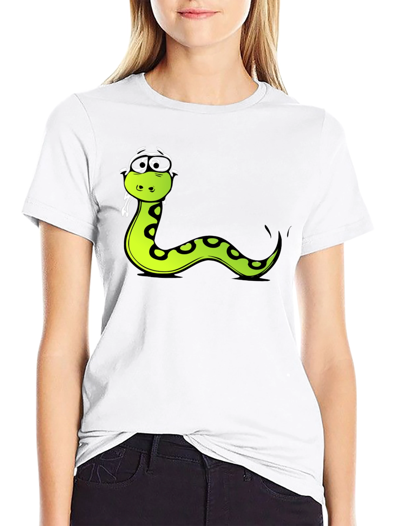 Black Funny Snake Cartoon Graphic Tee - Black T-Shirt view 9