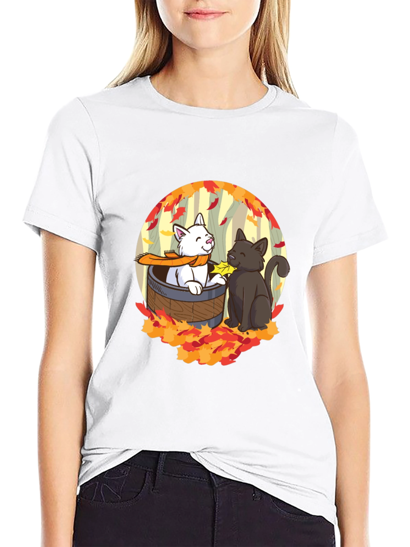 Black Autumn Cats T-Shirt - Cute Fall Design view 9