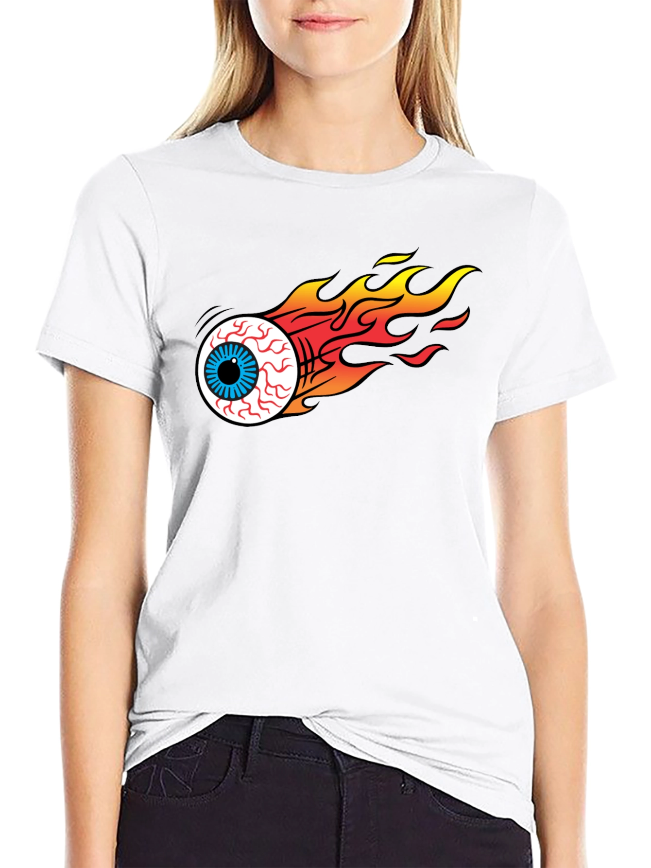 Black Flaming Eyeball Graphic Black T-Shirt view 9
