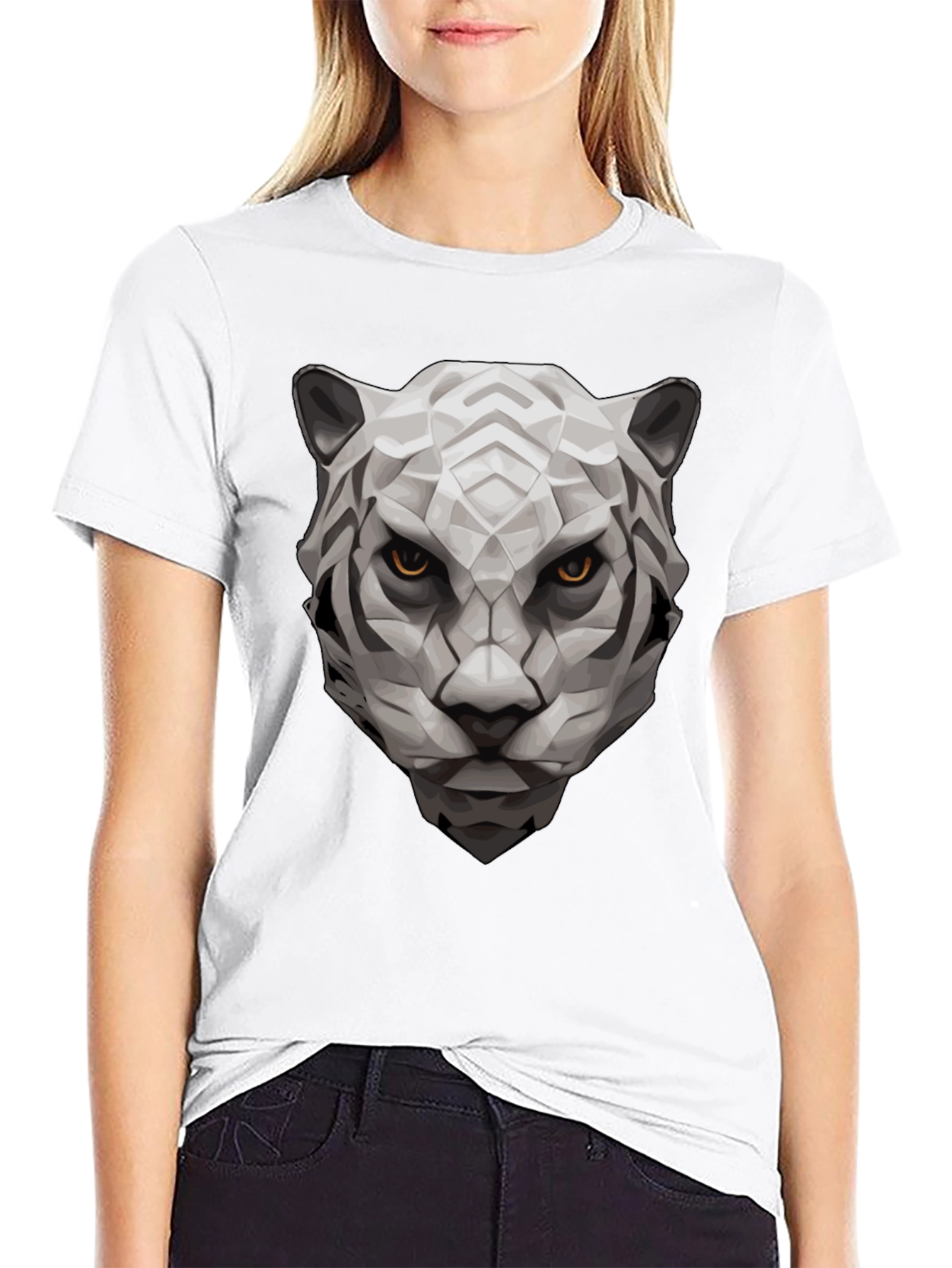 Black Geometric Tiger Graphic Tee - Black Cotton view 9