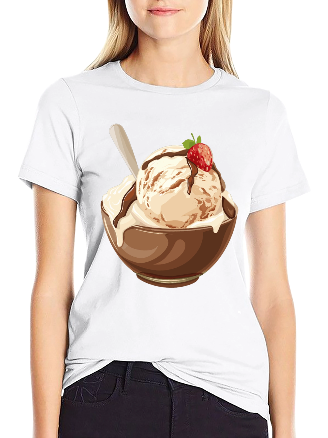 Black Ice Cream Bowl Graphic T-Shirt - Unisex Black Tee view 9