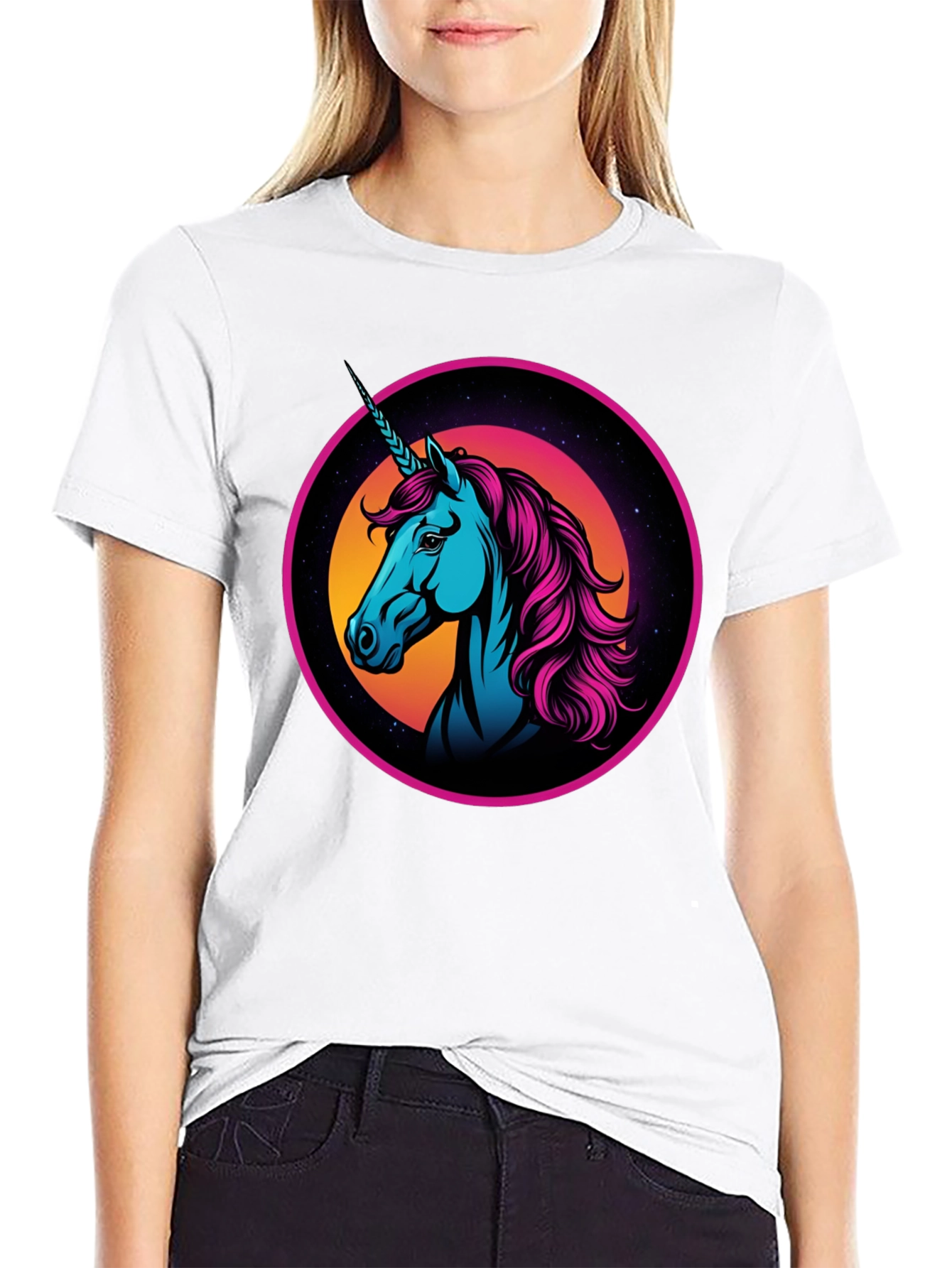 Black Retro Unicorn Graphic T-Shirt view 9