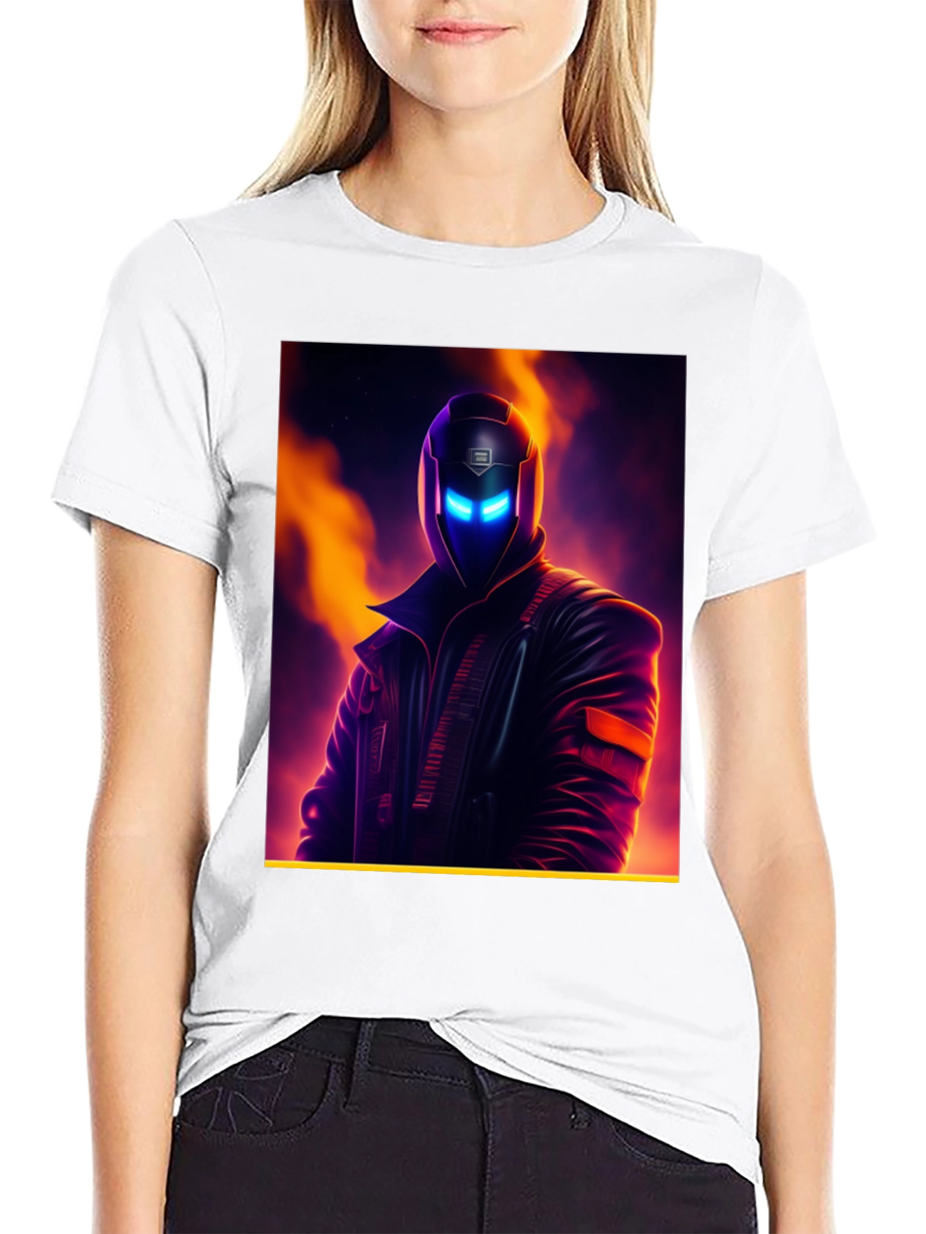 Black Cyberpunk Character Graphic Tee - Men's Black T-Shirt view 9