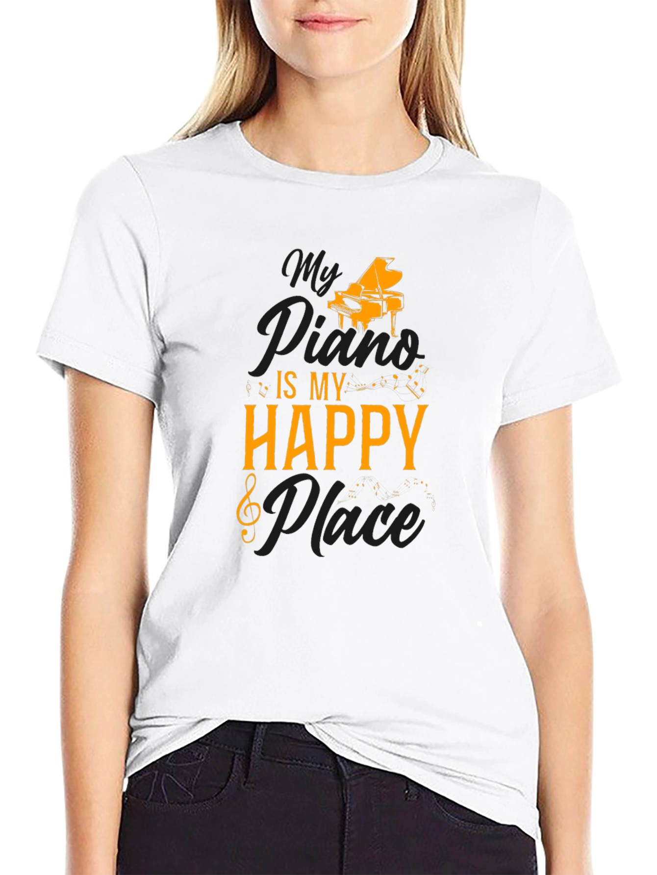 Black My Piano Is My Happy Place T-Shirt view 9