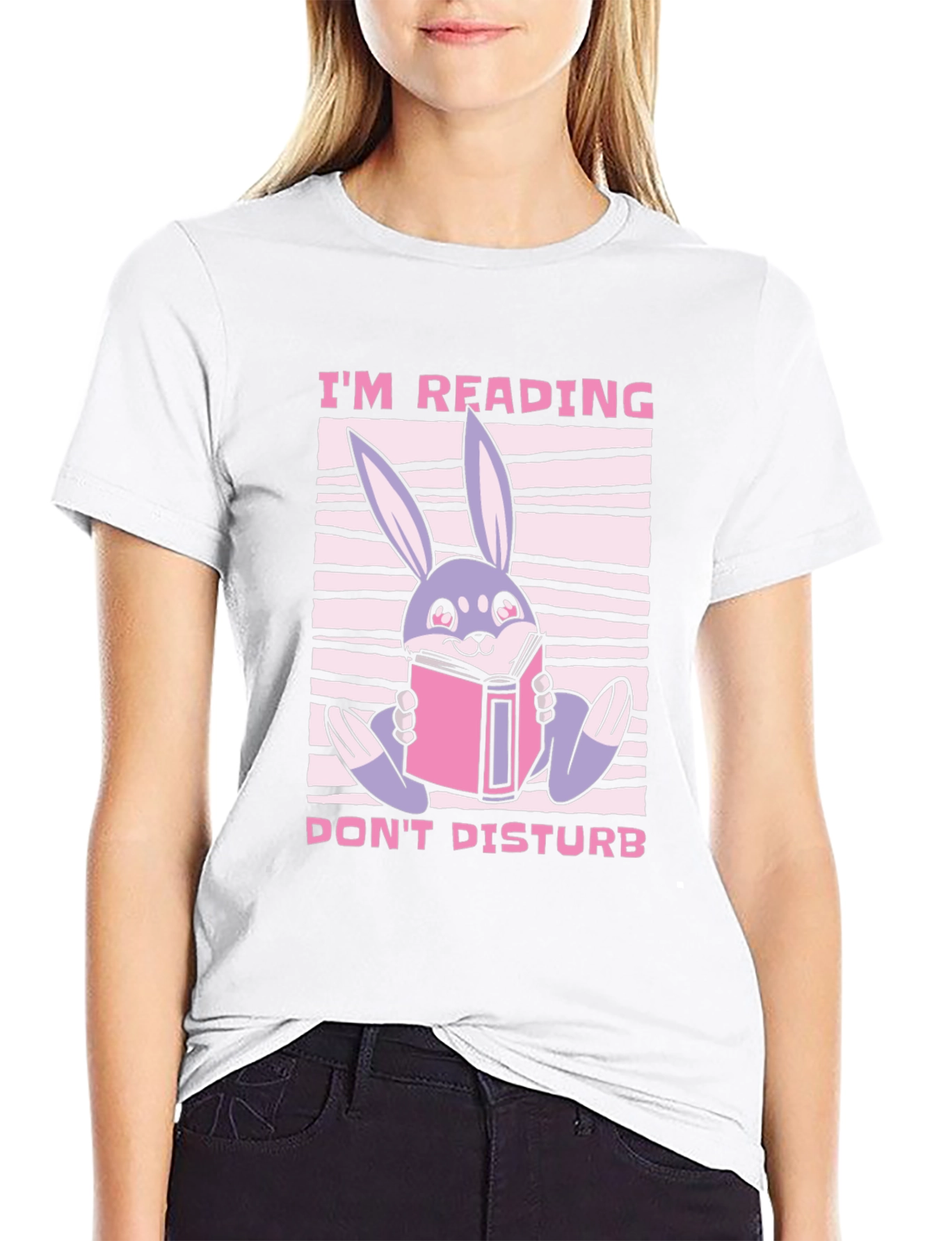 Black Reading Bunny Graphic T-Shirt - Don't Disturb view 9