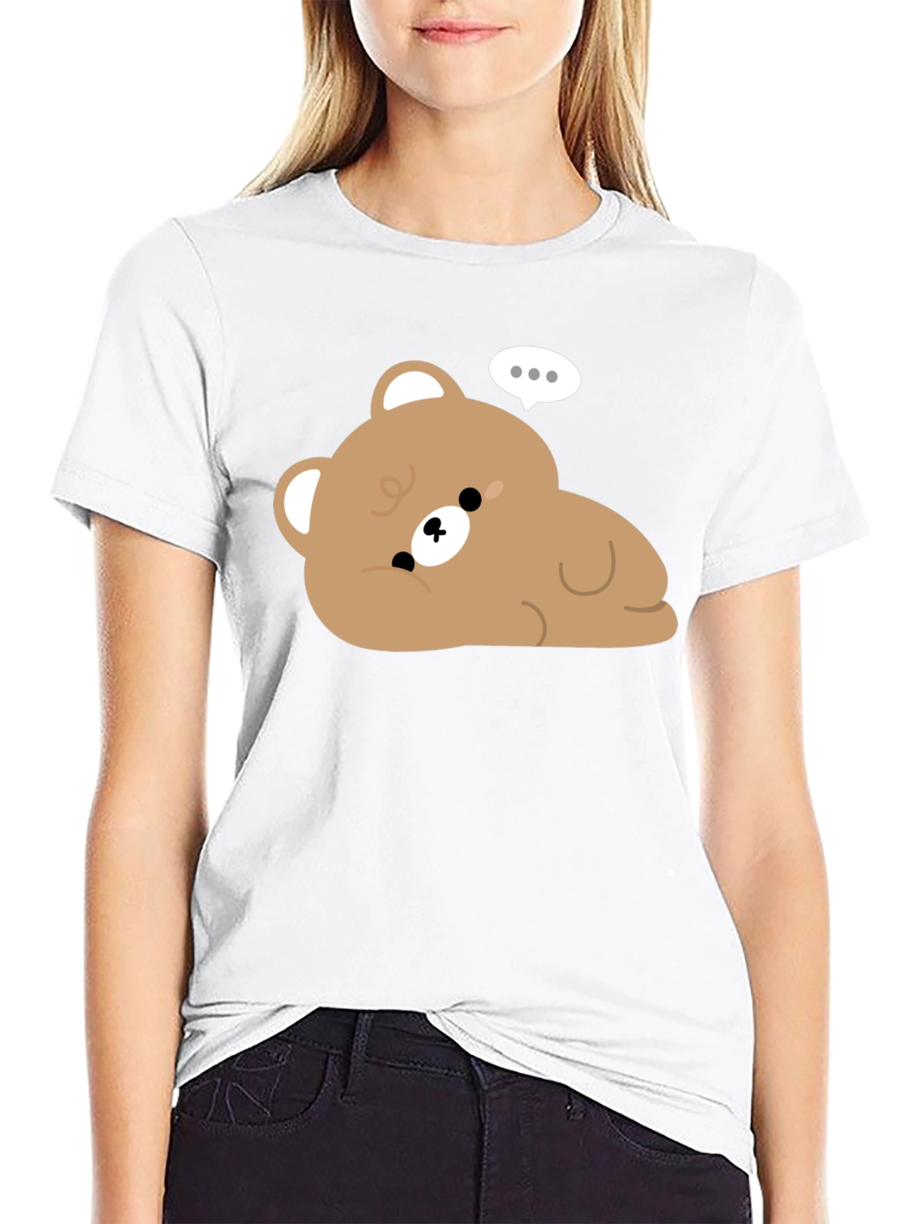 Black Cute Cartoon Bear Graphic Black T-Shirt view 9
