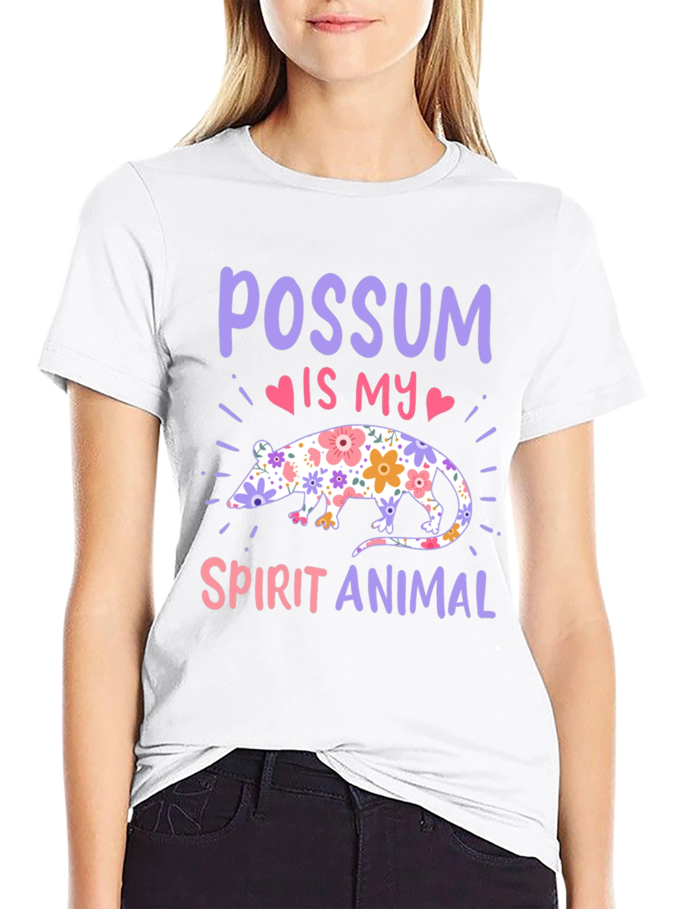 Black Possum Spirit Animal T-Shirt - Floral Possum Design view 9