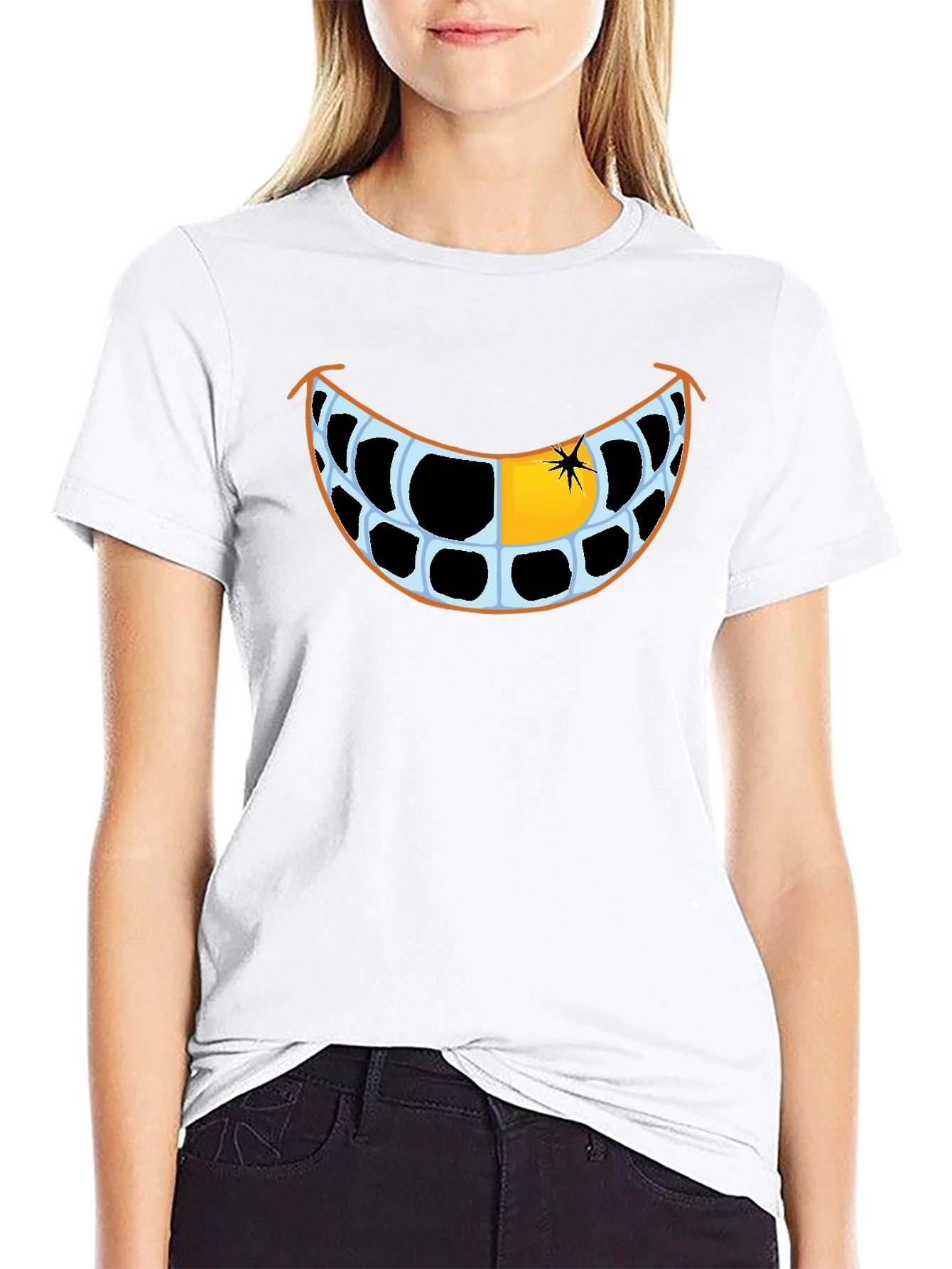 Black Funny Grinning Teeth Graphic T-Shirt view 9