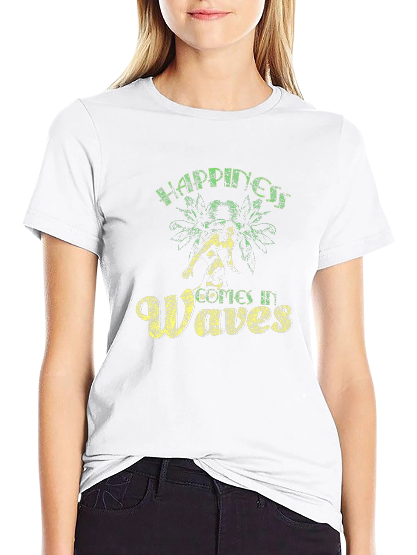 Black Happiness Comes In Waves Black Graphic Tee view 9