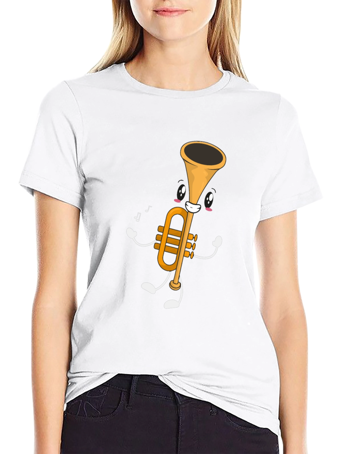 Black Musical Trumpet Graphic Tee - Black Cotton T-Shirt view 9