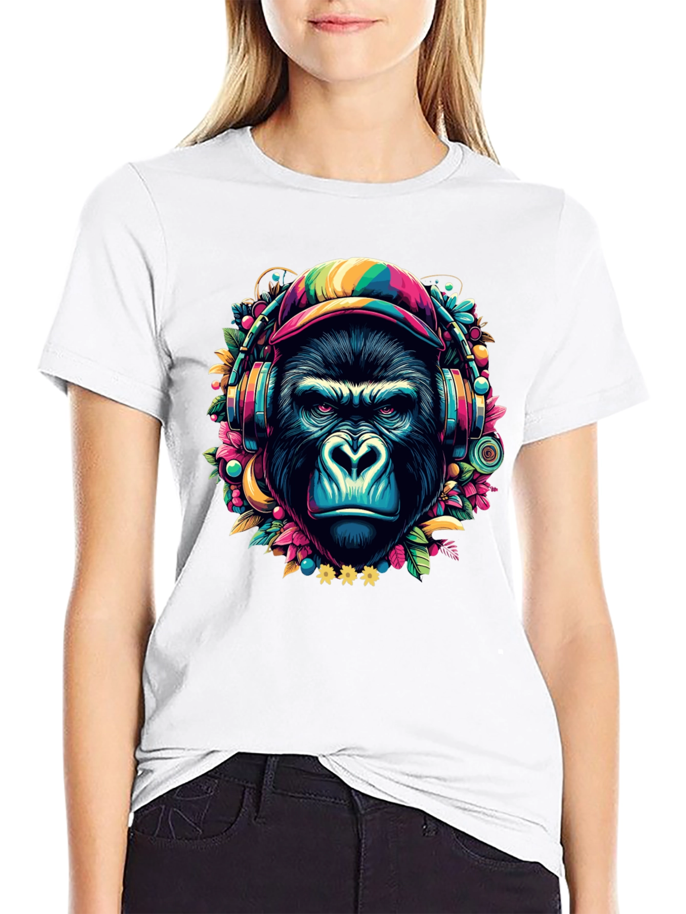 Black Gorilla DJ Graphic T-Shirt - Colorful & Unique Design view 9