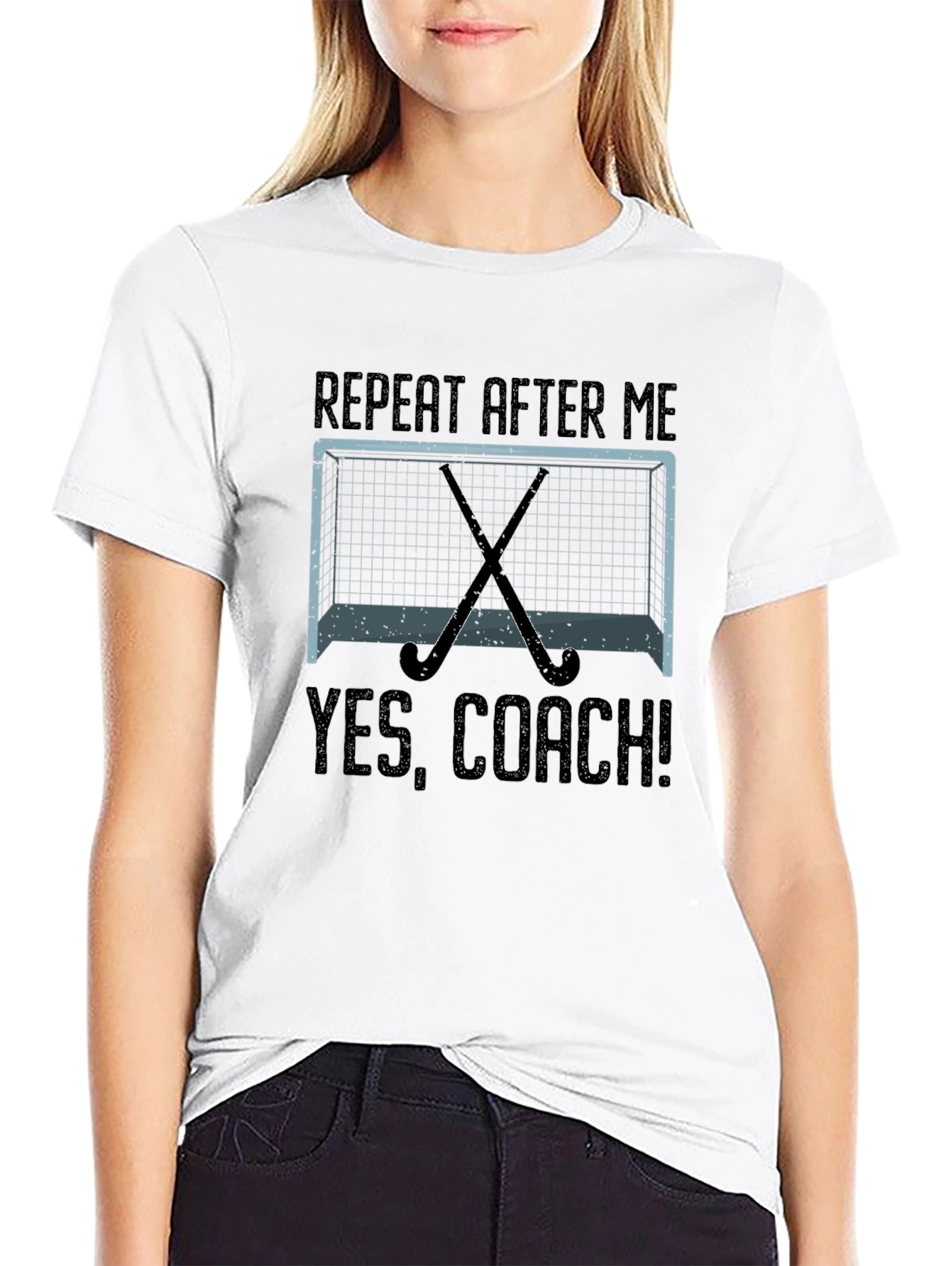 Black Yes, Coach! Hockey Graphic T-Shirt view 9