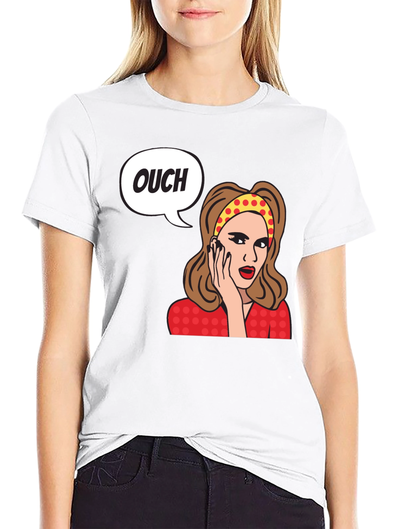 Black Ouch! Retro Cartoon Graphic T-Shirt view 9