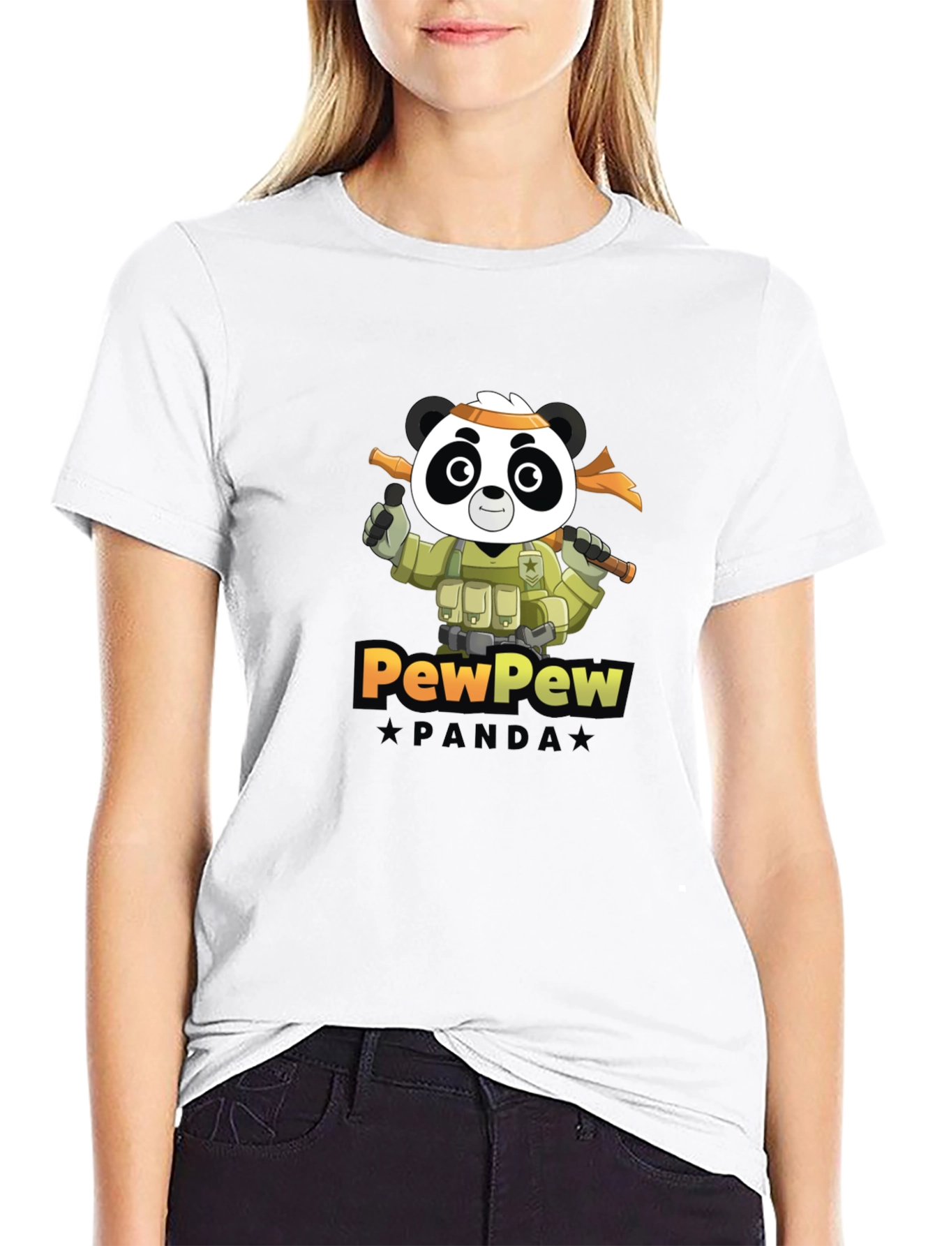 Black PewPew Panda Graphic Tee - Black Crew Neck T-Shirt view 9