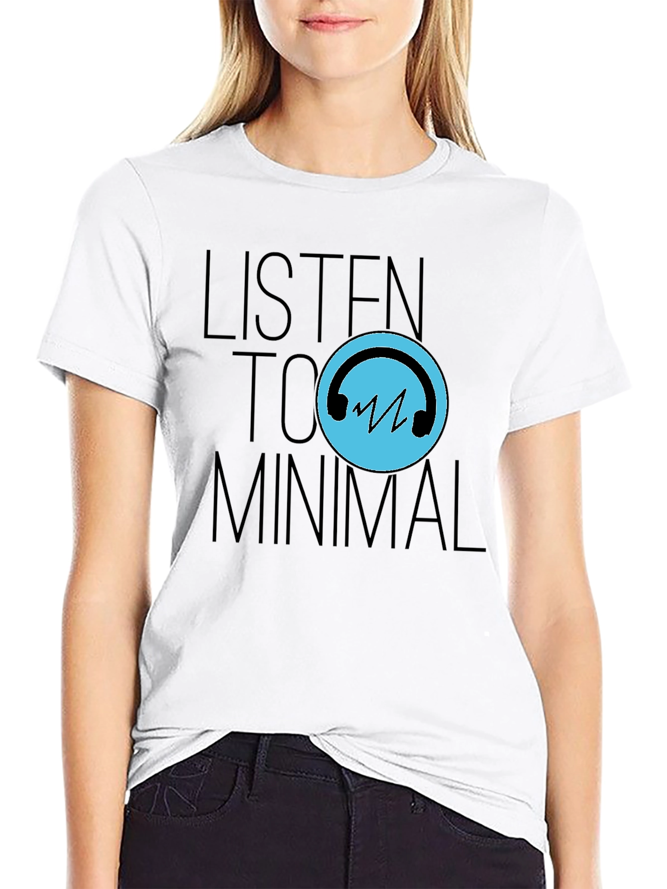 Black Listen to Minimal Black T-Shirt view 9
