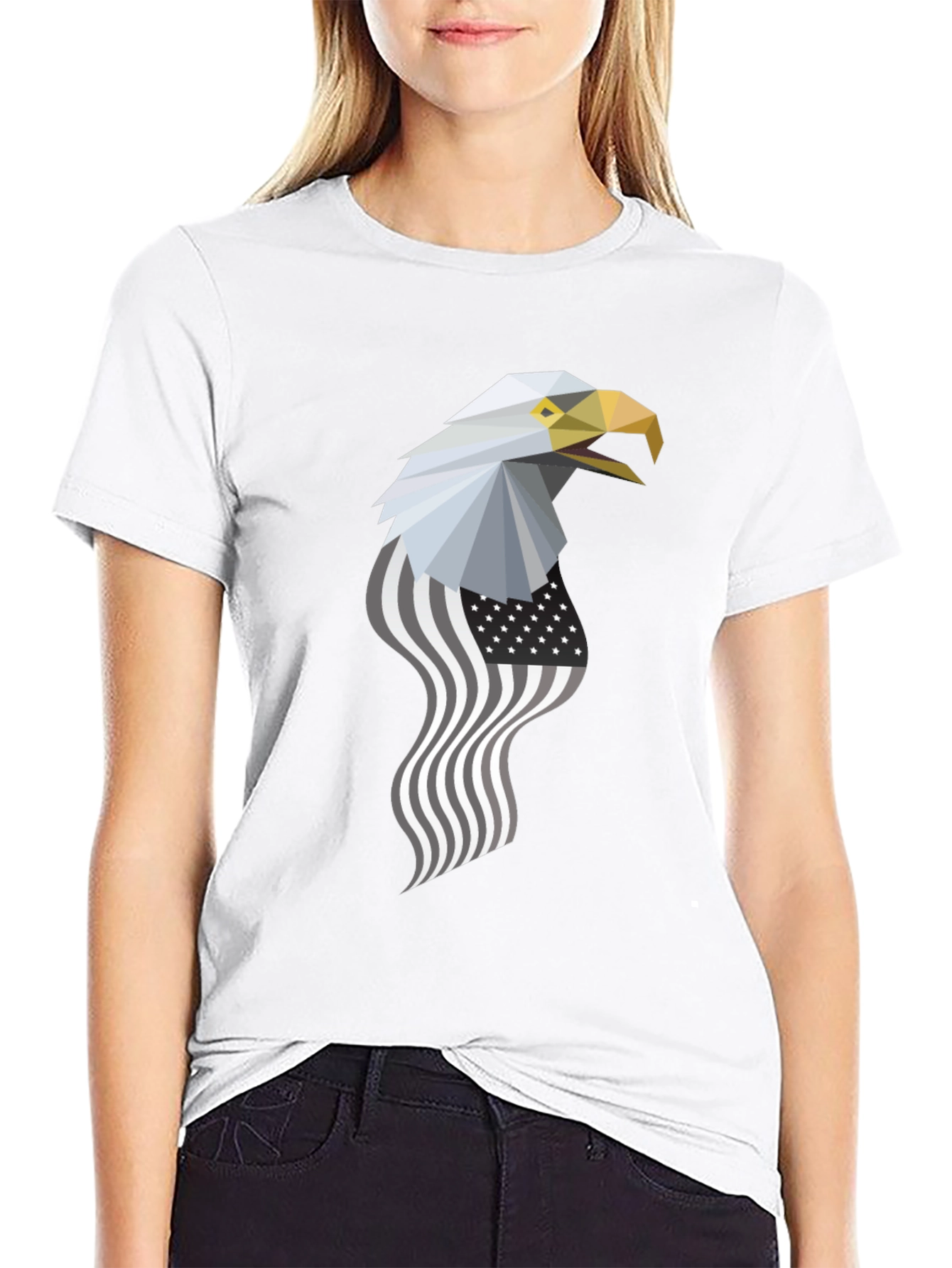 Black Geometric Eagle American Flag Graphic Tee view 9