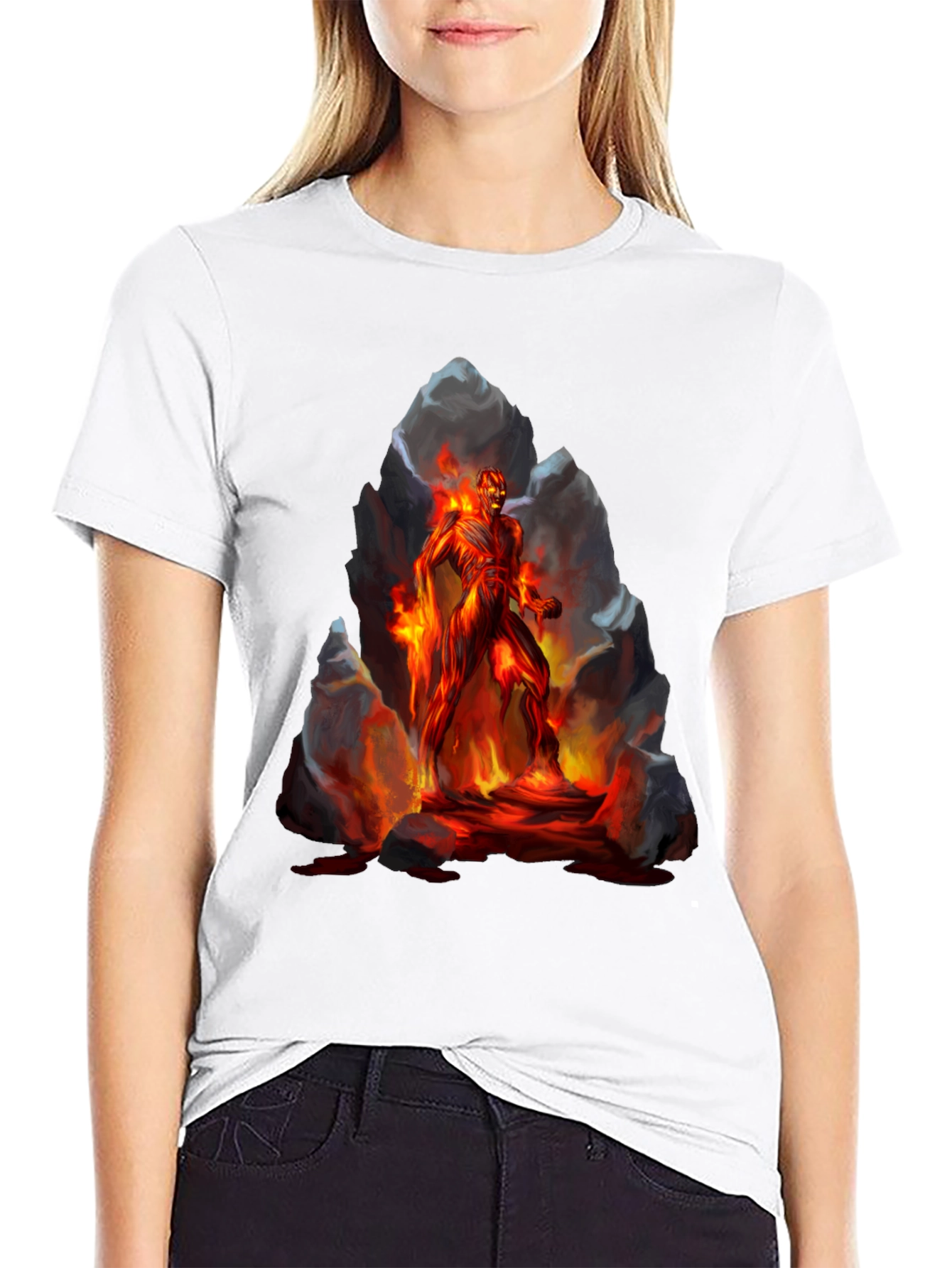 Black Inferno Man Graphic Tee - Fiery Lava Design view 9