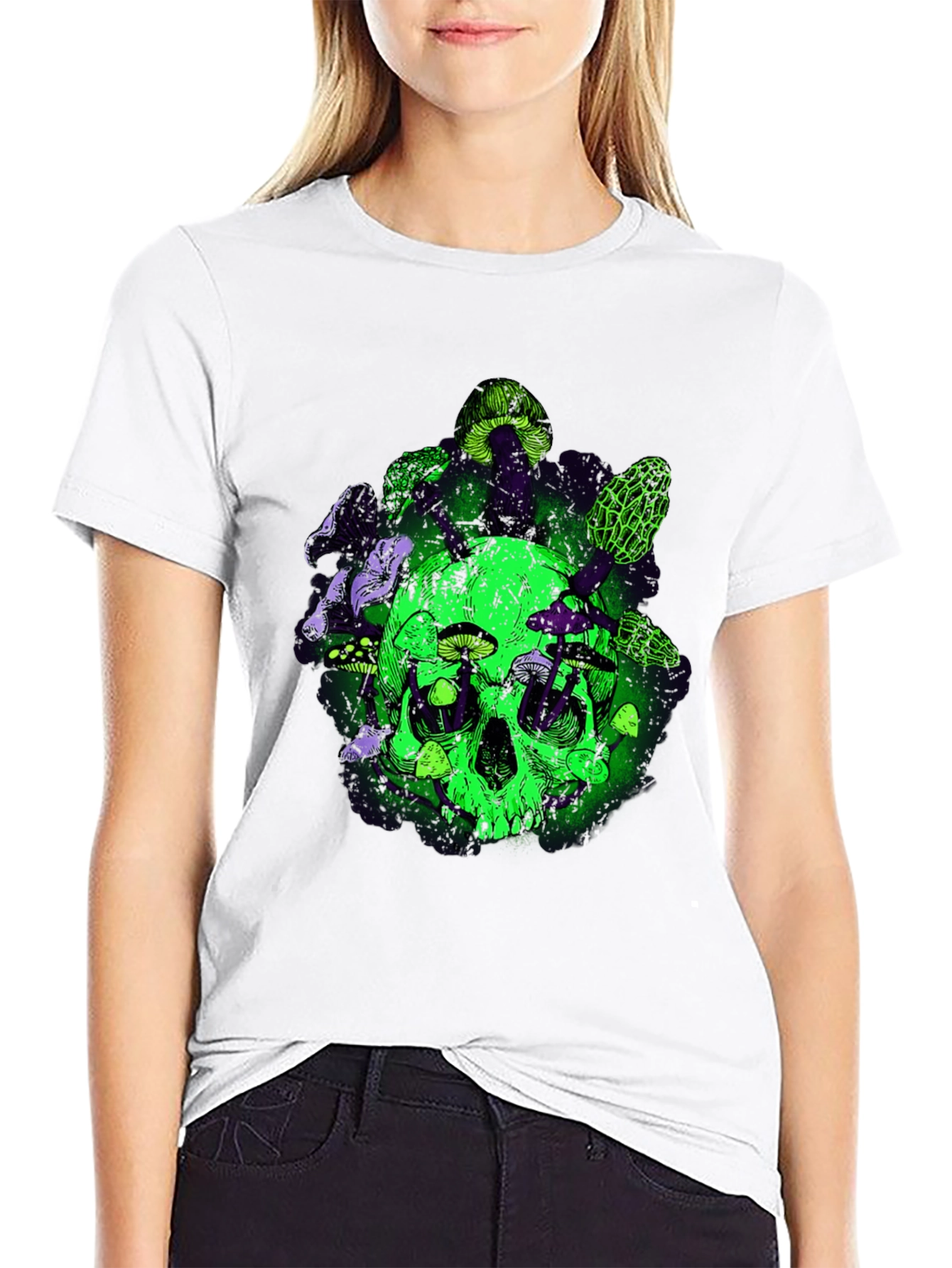 Black Skull & Mushroom Graphic Tee - Unique Design view 9