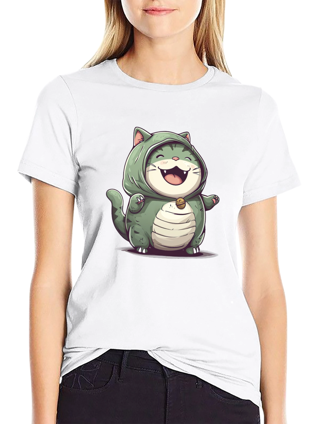 Black Cat In Bulbasaur Costume Black T-Shirt view 9