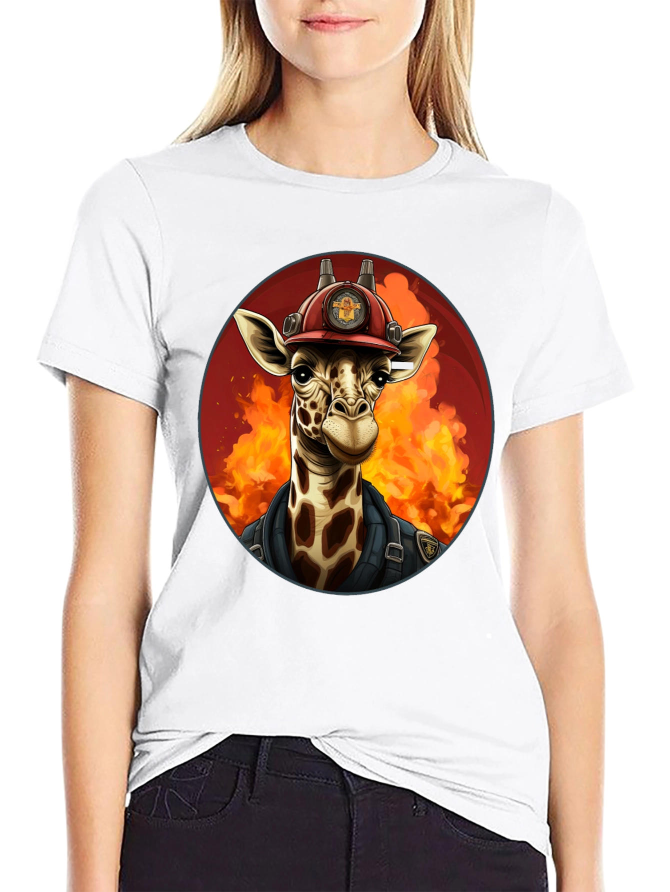 Black Giraffe Firefighter Graphic Tee view 9
