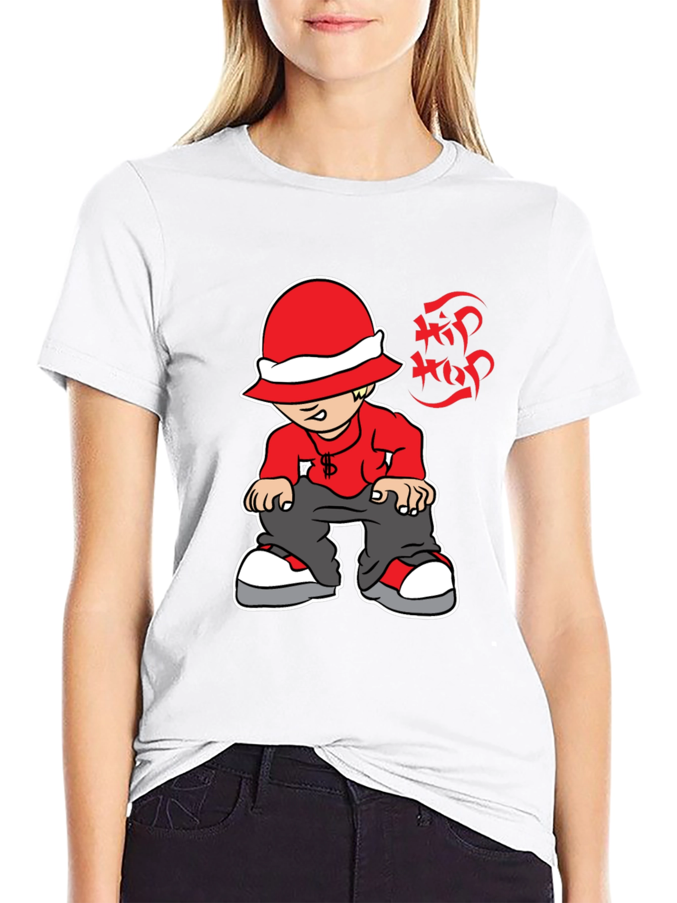 Black Hip Hop Cartoon Graphic Black T-Shirt view 9