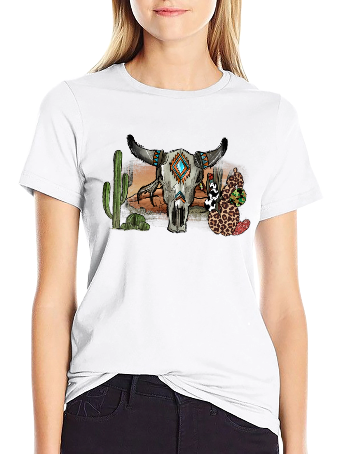Black Western Bull Skull Graphic T-Shirt view 9